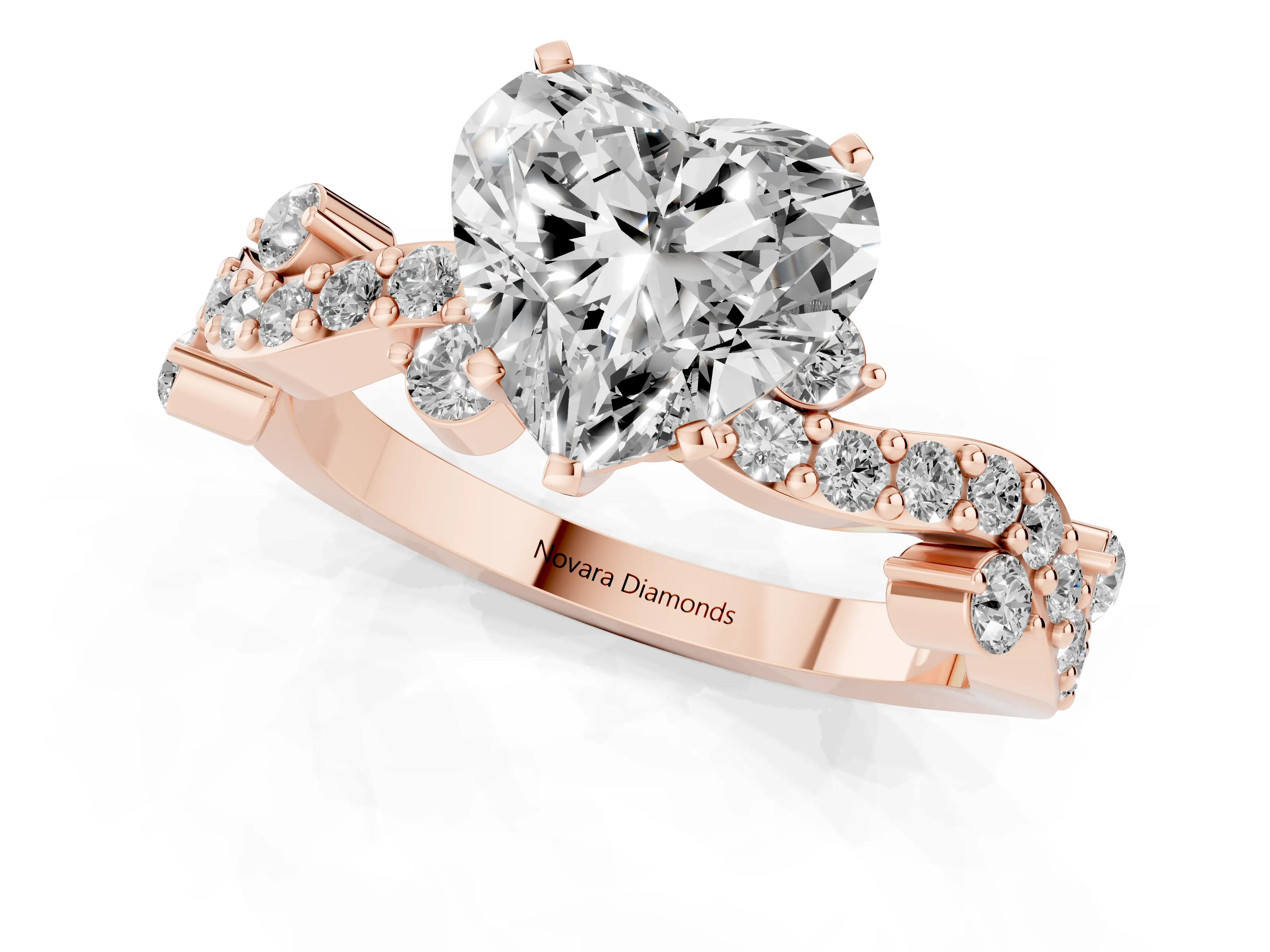 Heart Cut Diamond Solitaire Twisted Band Set in Rose gold with Pavé Setting
