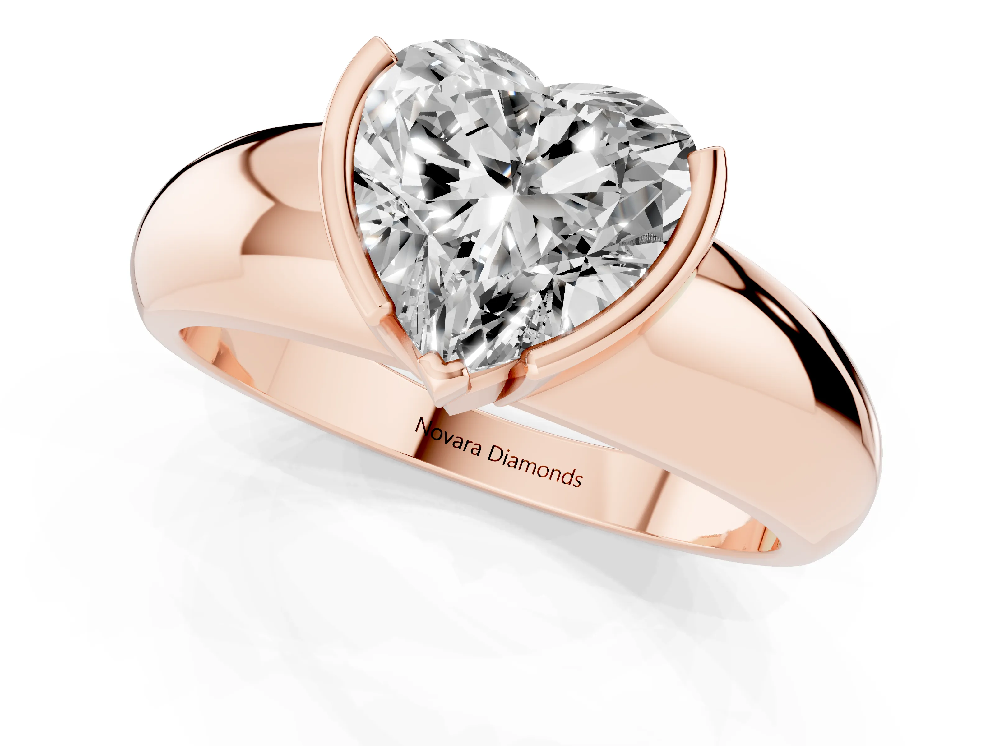 Heart Cut Diamond Solitaire Tension Set Ring Set in Rose gold with Wide Band