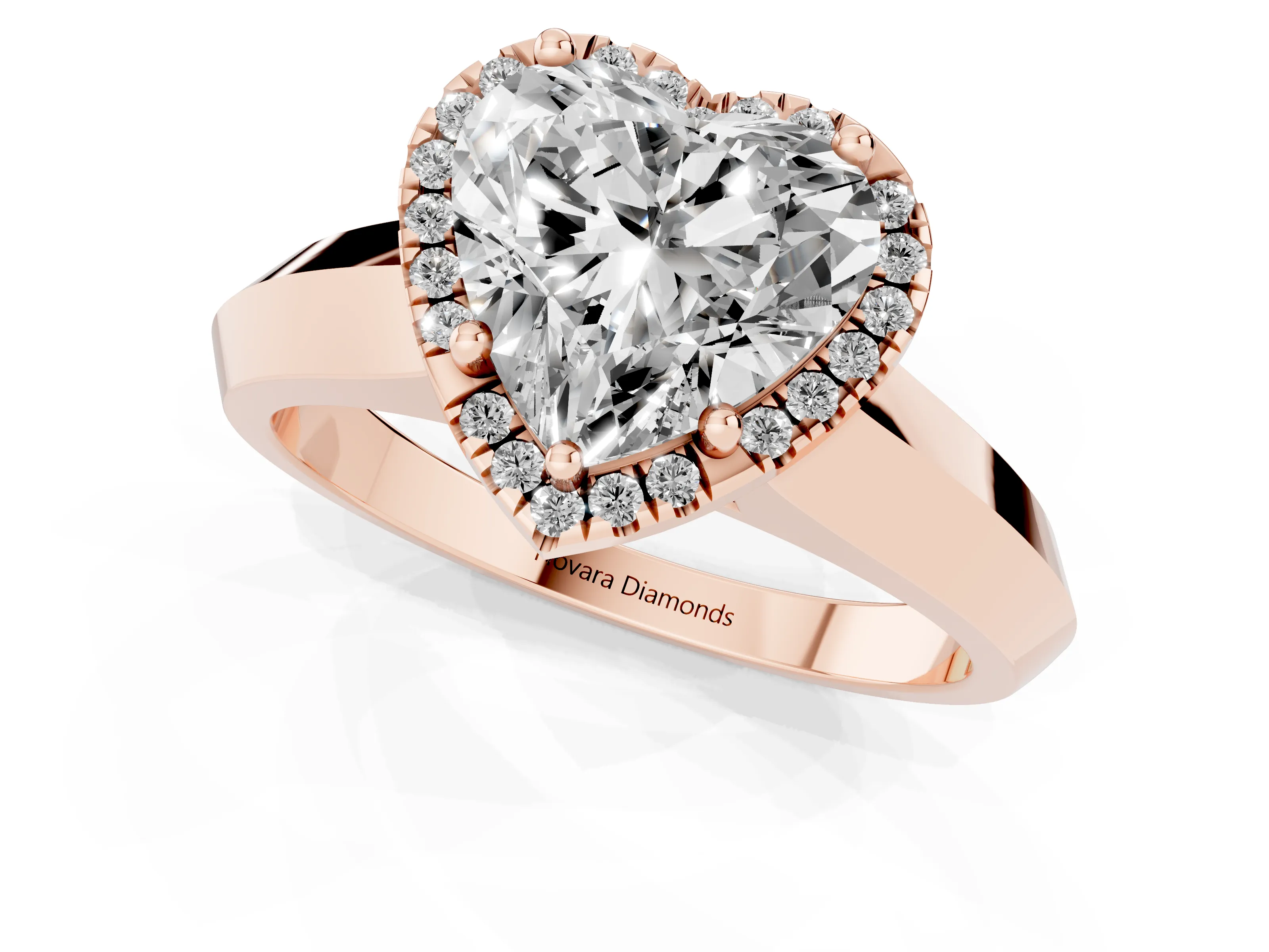Heart Cut Diamond Halo Ring Set in Rose gold with Cathedral Band and Prong Setting