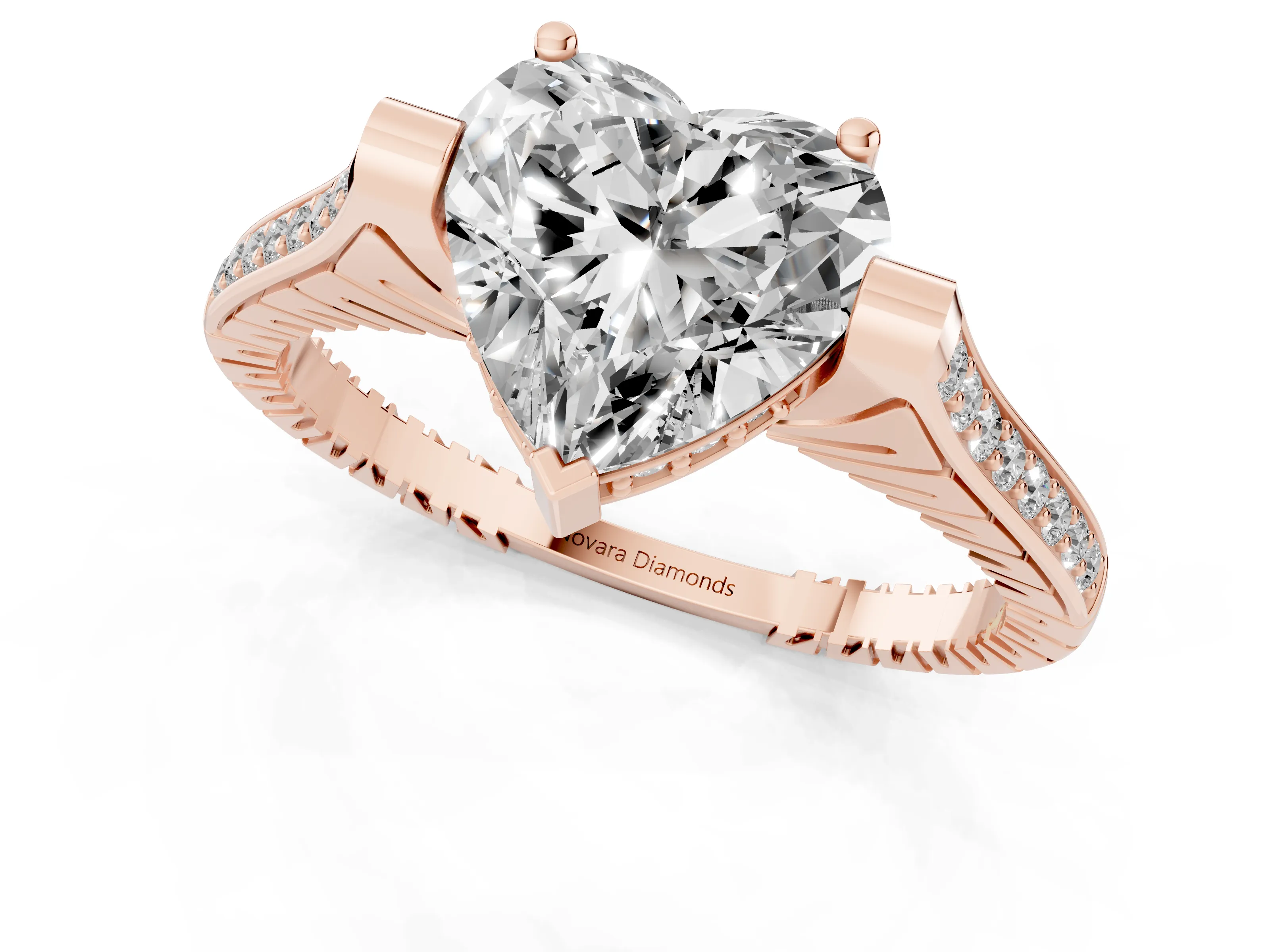 Heart Cut Diamond Solitaire Ring Set in Rose gold with Channel Set Band and Bezel Prong Setting