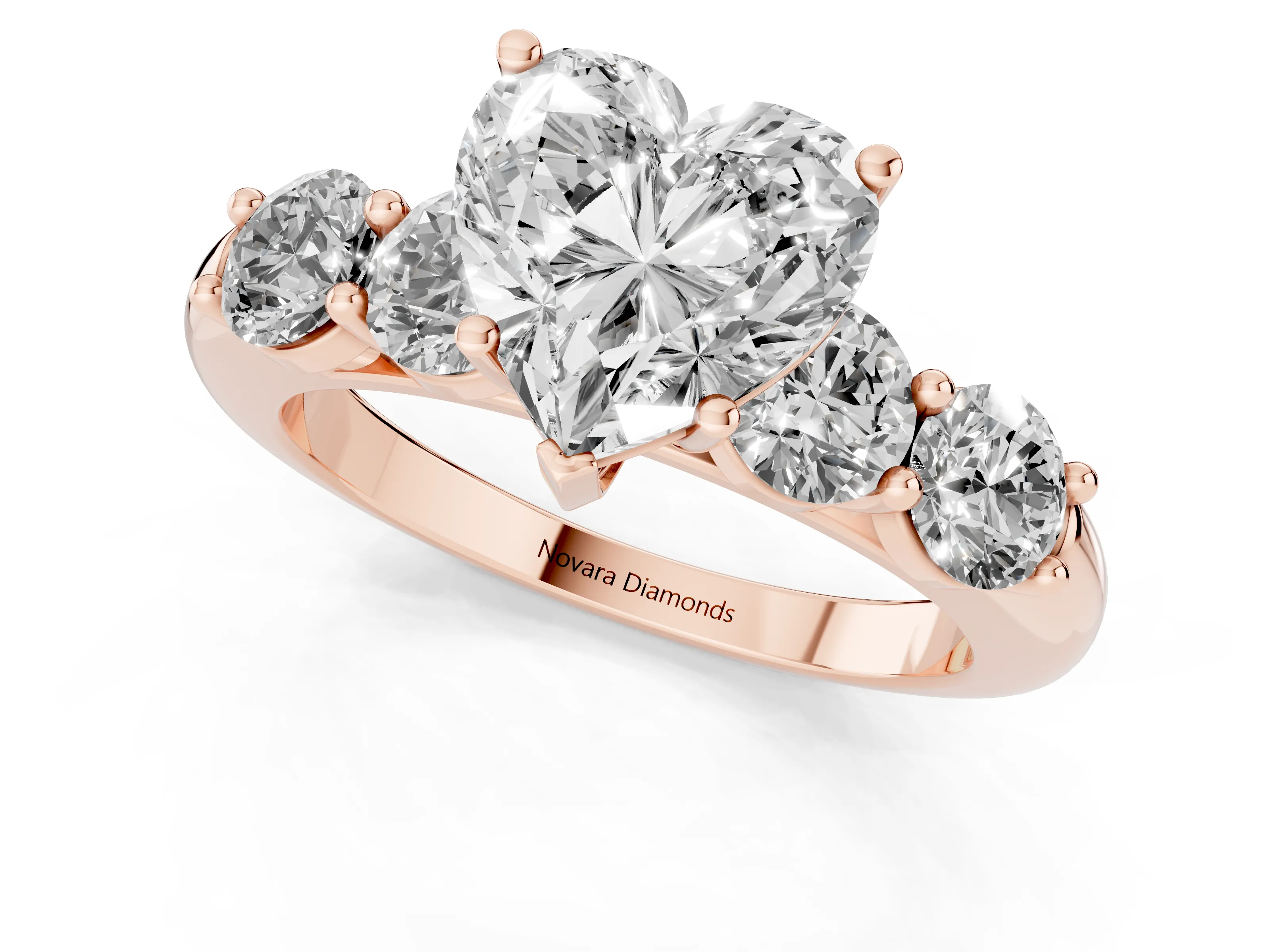 Heart Cut Diamond Five-Stone Prong Set Ring Set in Rose gold with Classic Band