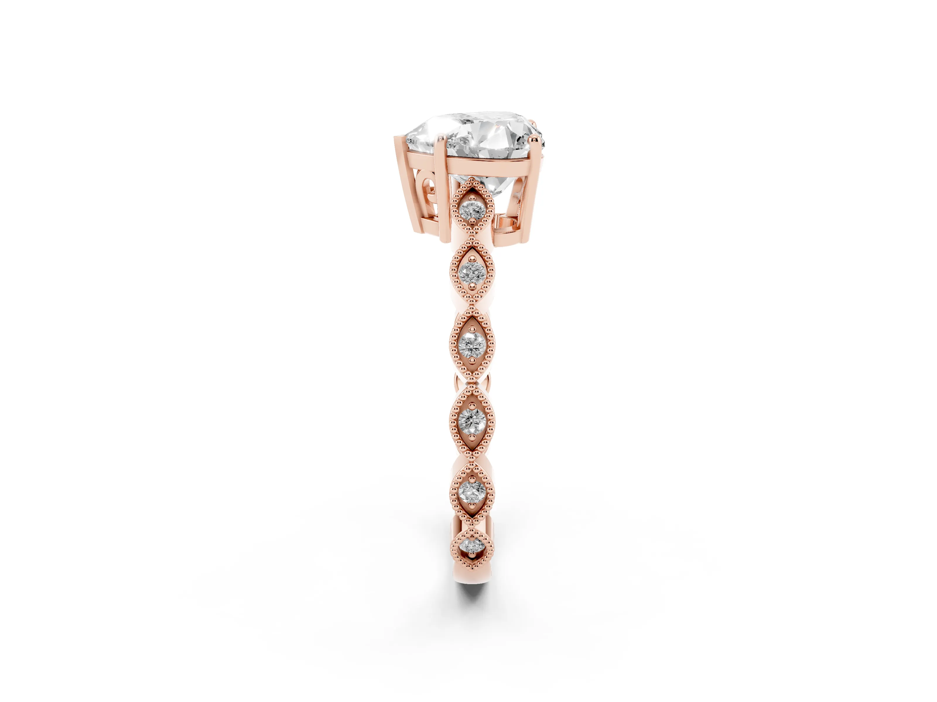 Heart Cut Diamond Solitaire Ring Set in Rose gold with Infinity Twist Pavé Band