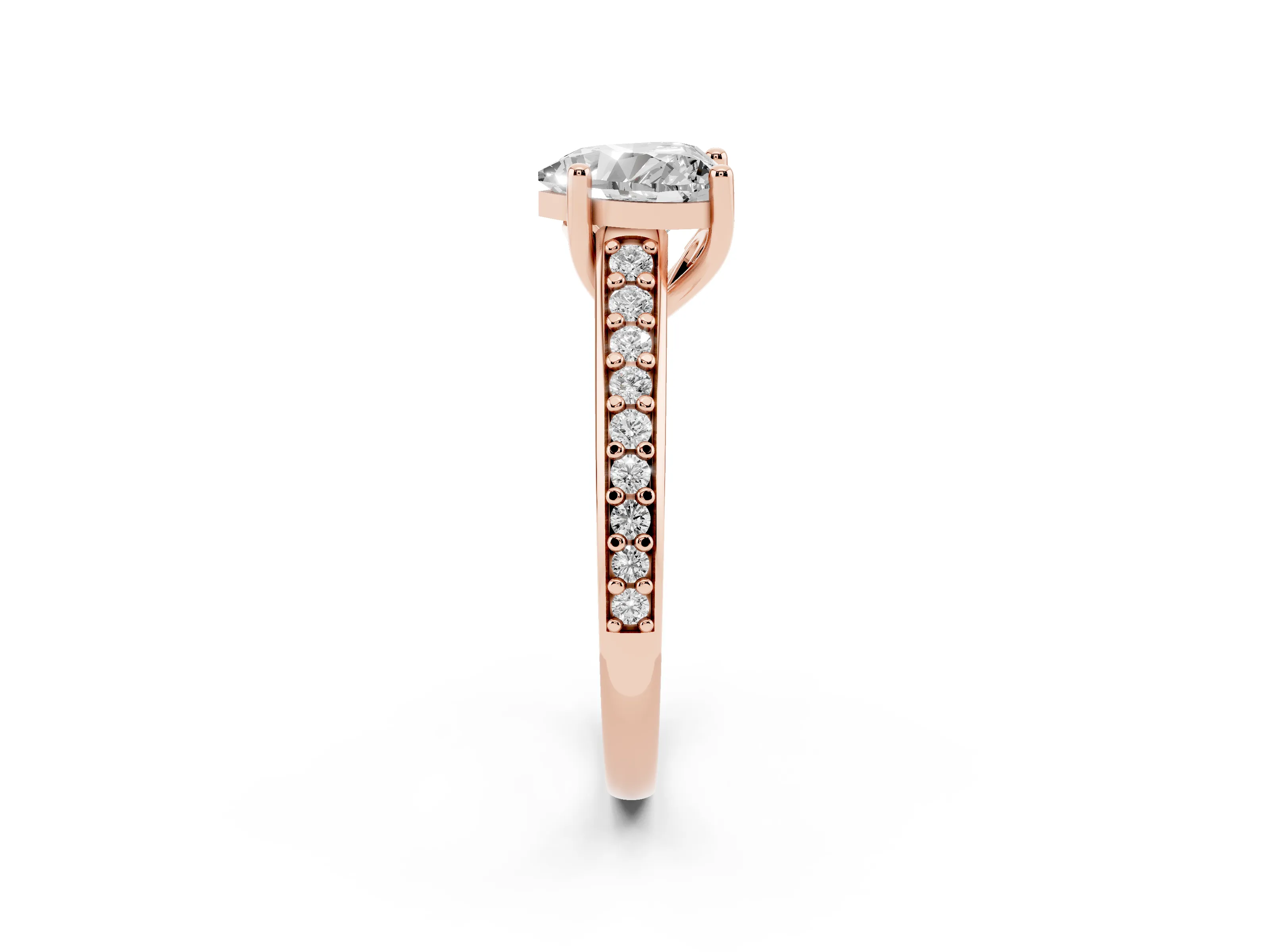 Heart Cut Diamond Prong Set Solitaire Engagement Ring Set in Rose gold with Pavé Band
