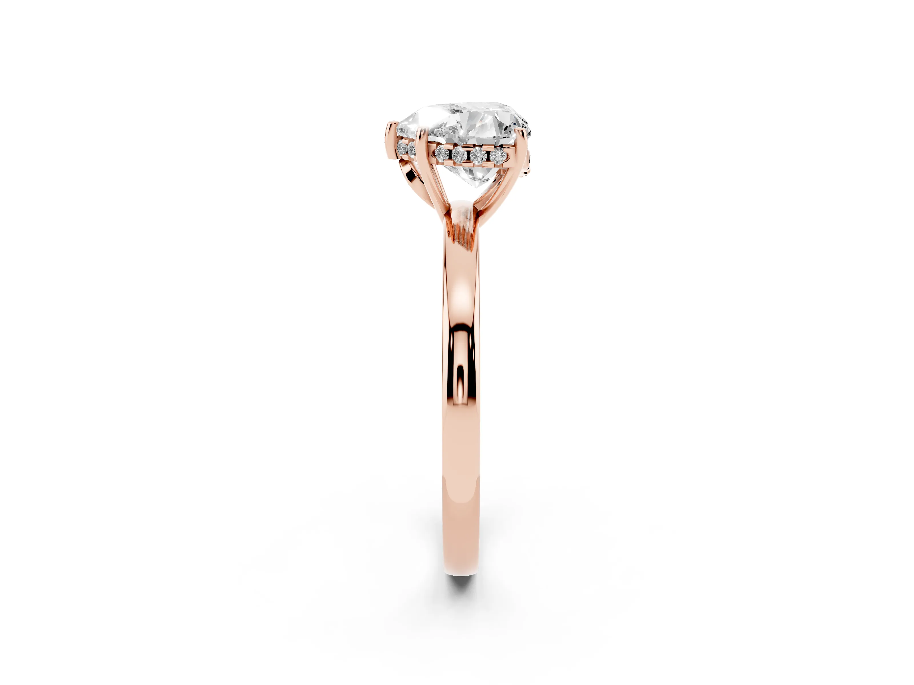 Heart Cut Diamond Solitaire Ring Set in Rose gold with Plain Band and Prong Setting