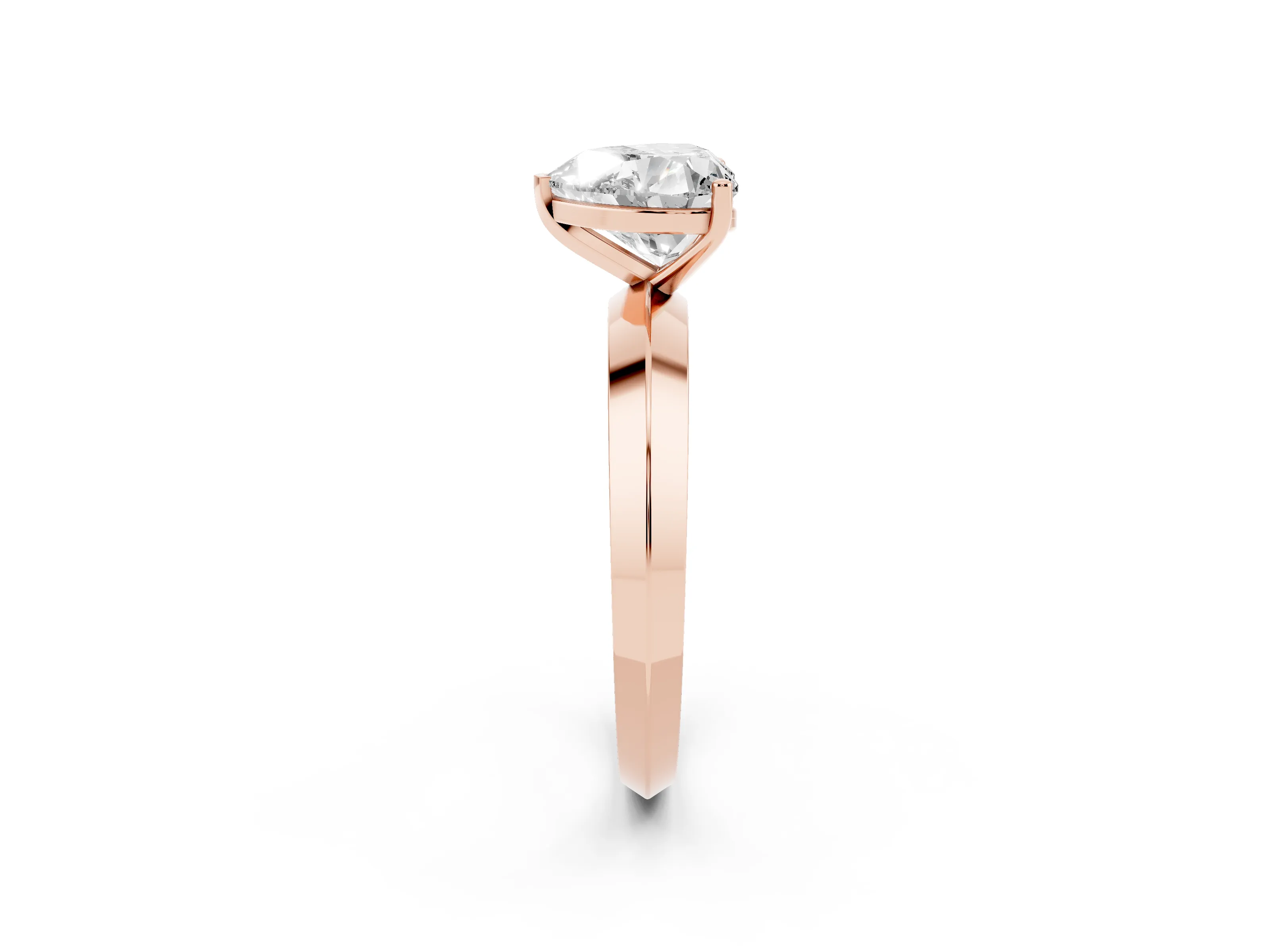 Heart Cut Diamond Solitaire Engagement Ring Set in Rose gold with Flat Band and Prong Setting
