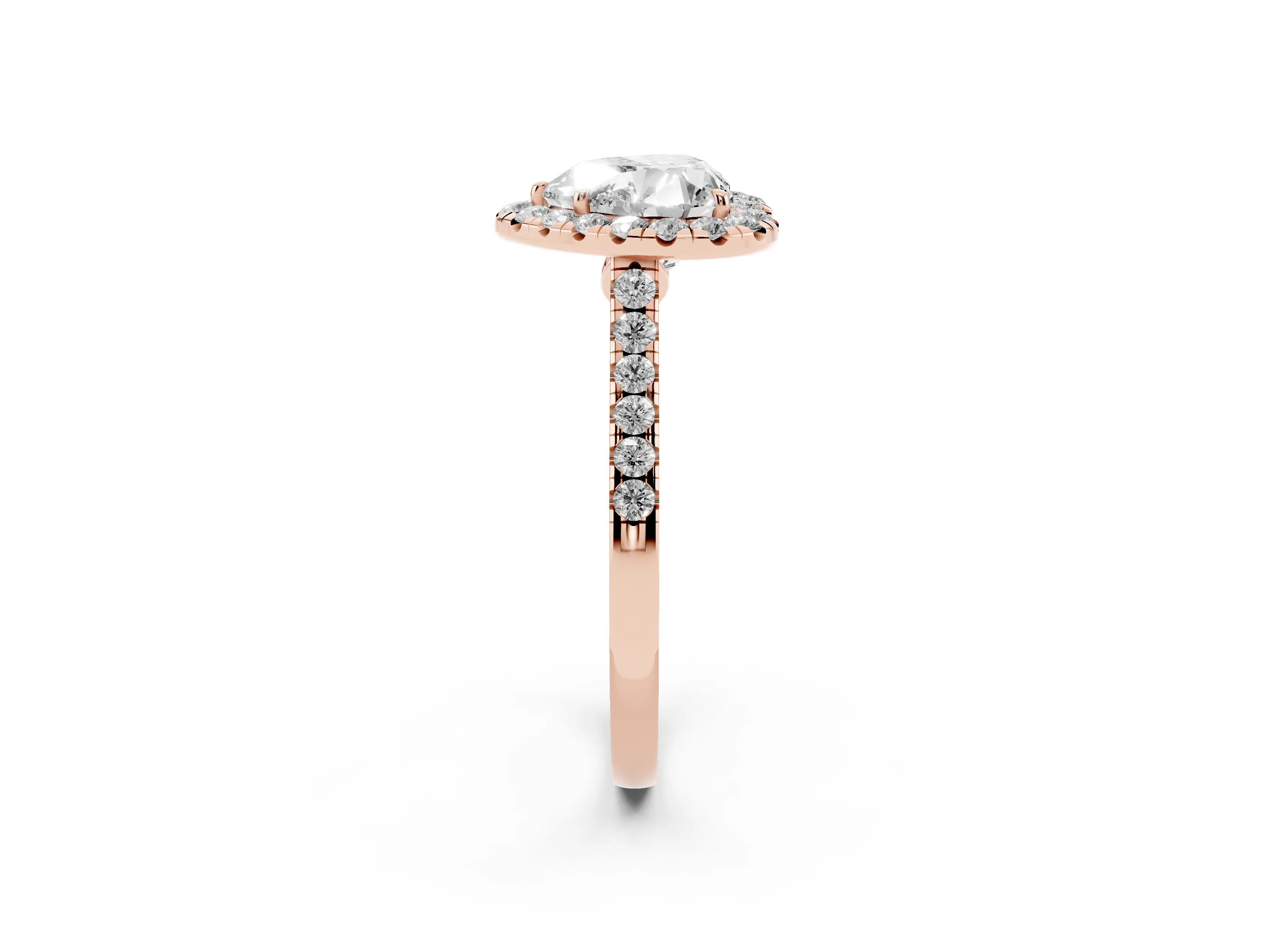 Heart Cut Diamond Halo Pavé Engagement Ring Set in Rose gold with Prong Setting
