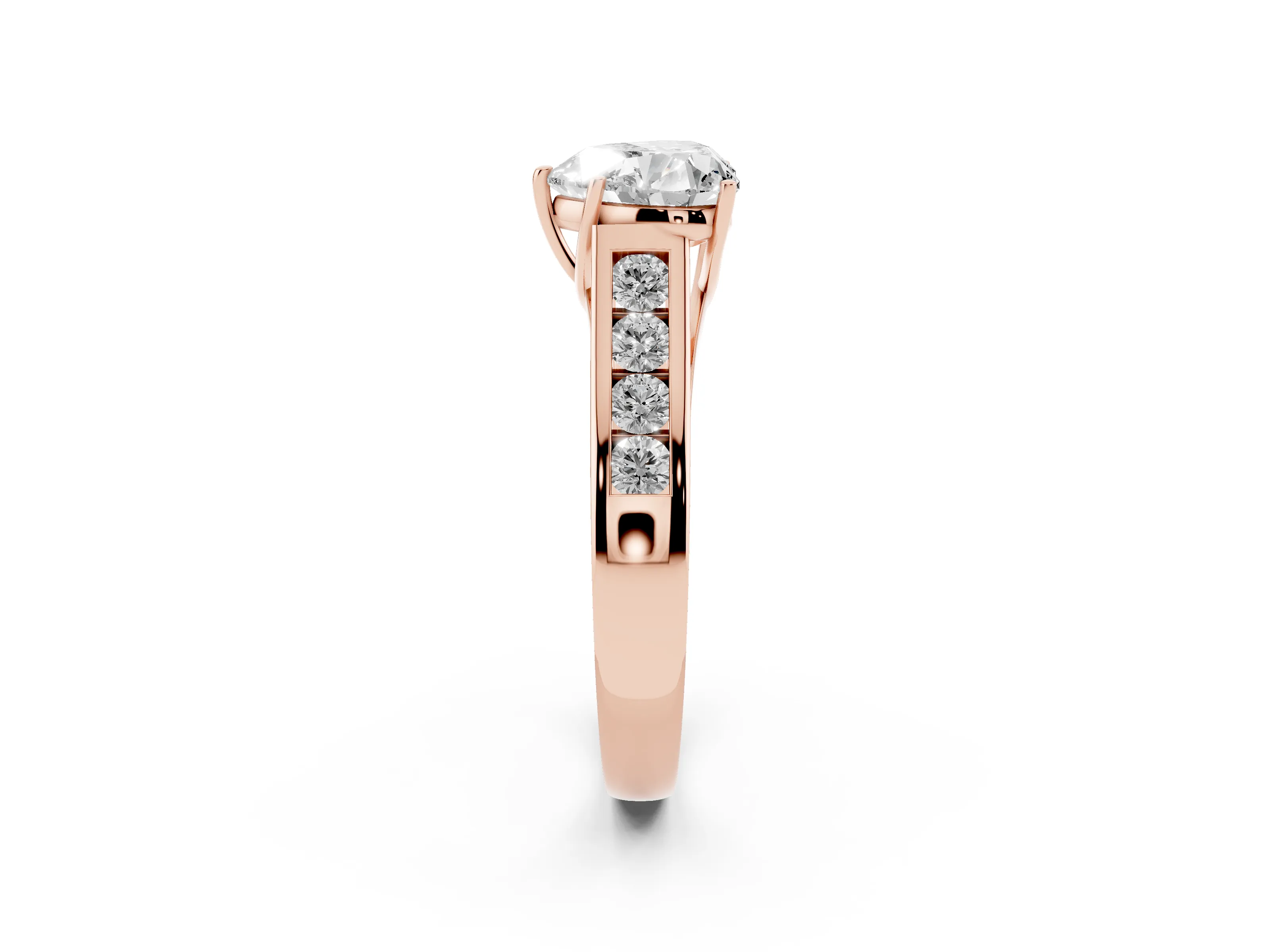 Heart Cut Diamond Solitaire Channel-Set Engagement Ring Set in Rose gold with Prong Setting
