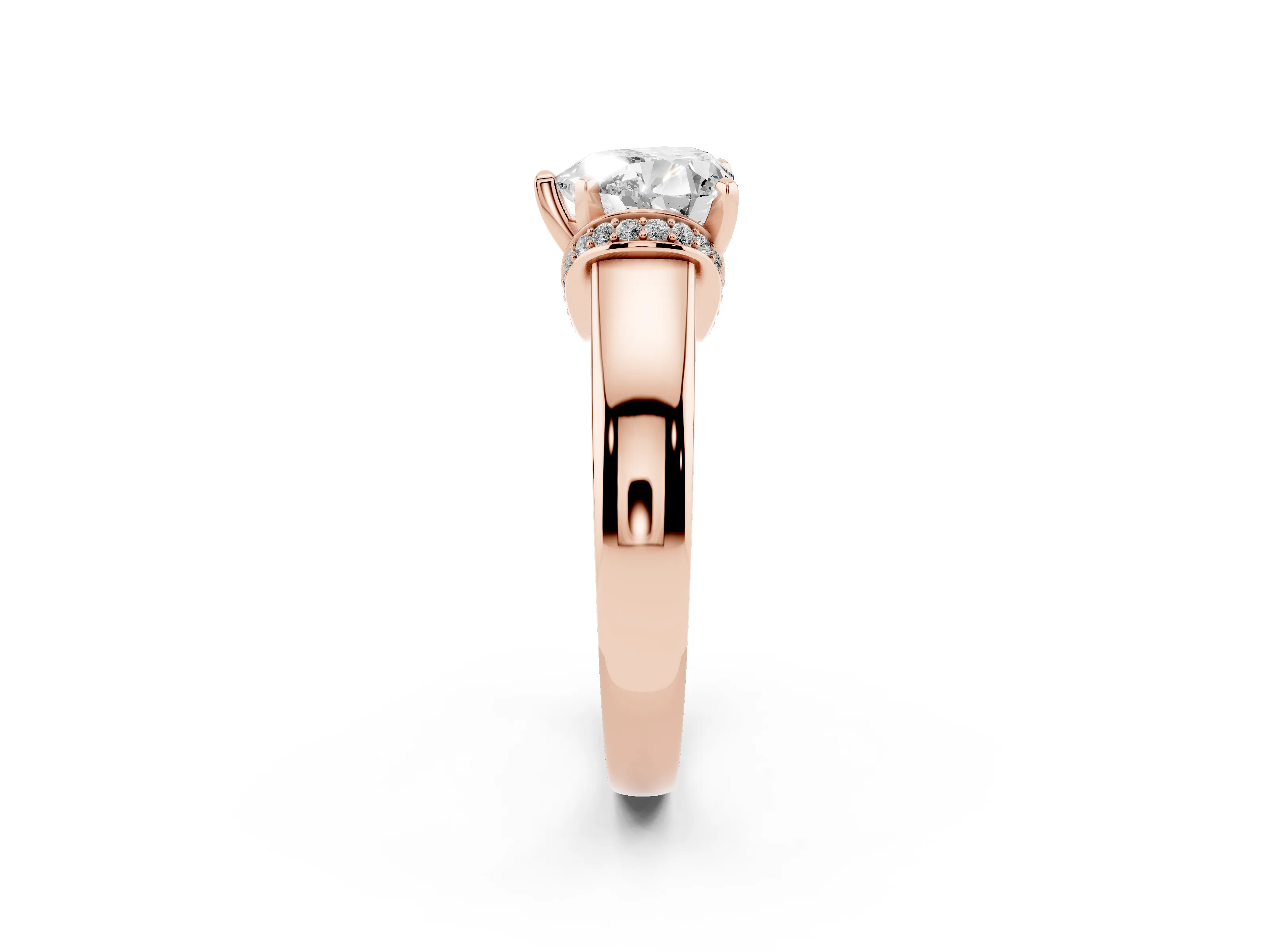 Heart Cut Diamond Pavé Band Solitaire Ring Set in Rose gold with Prong Setting
