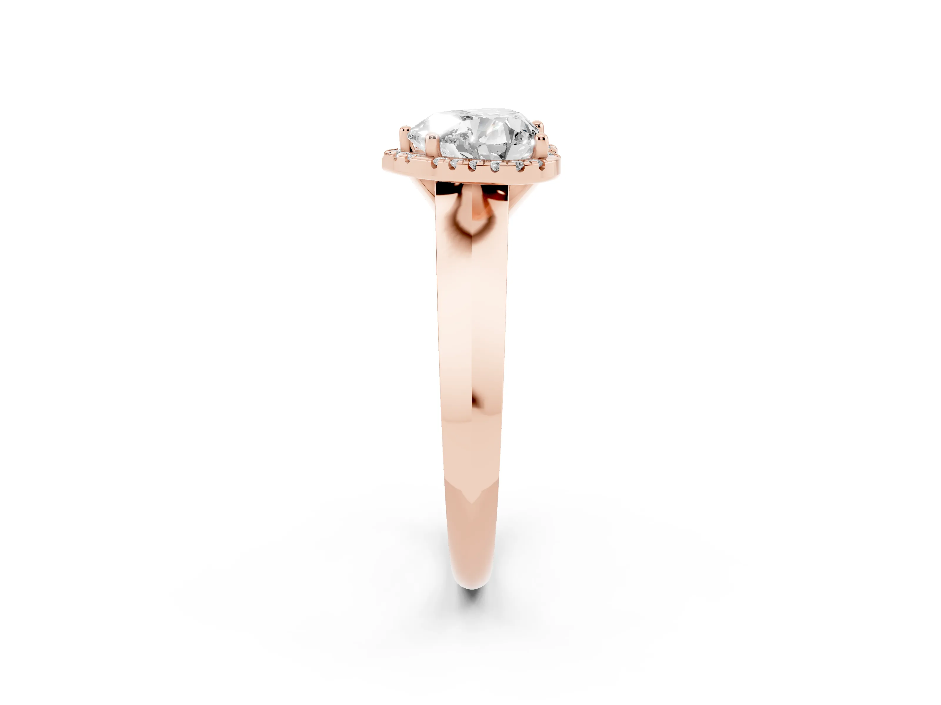Heart Cut Diamond Halo Ring Set in Rose gold with Cathedral Band and Prong Setting