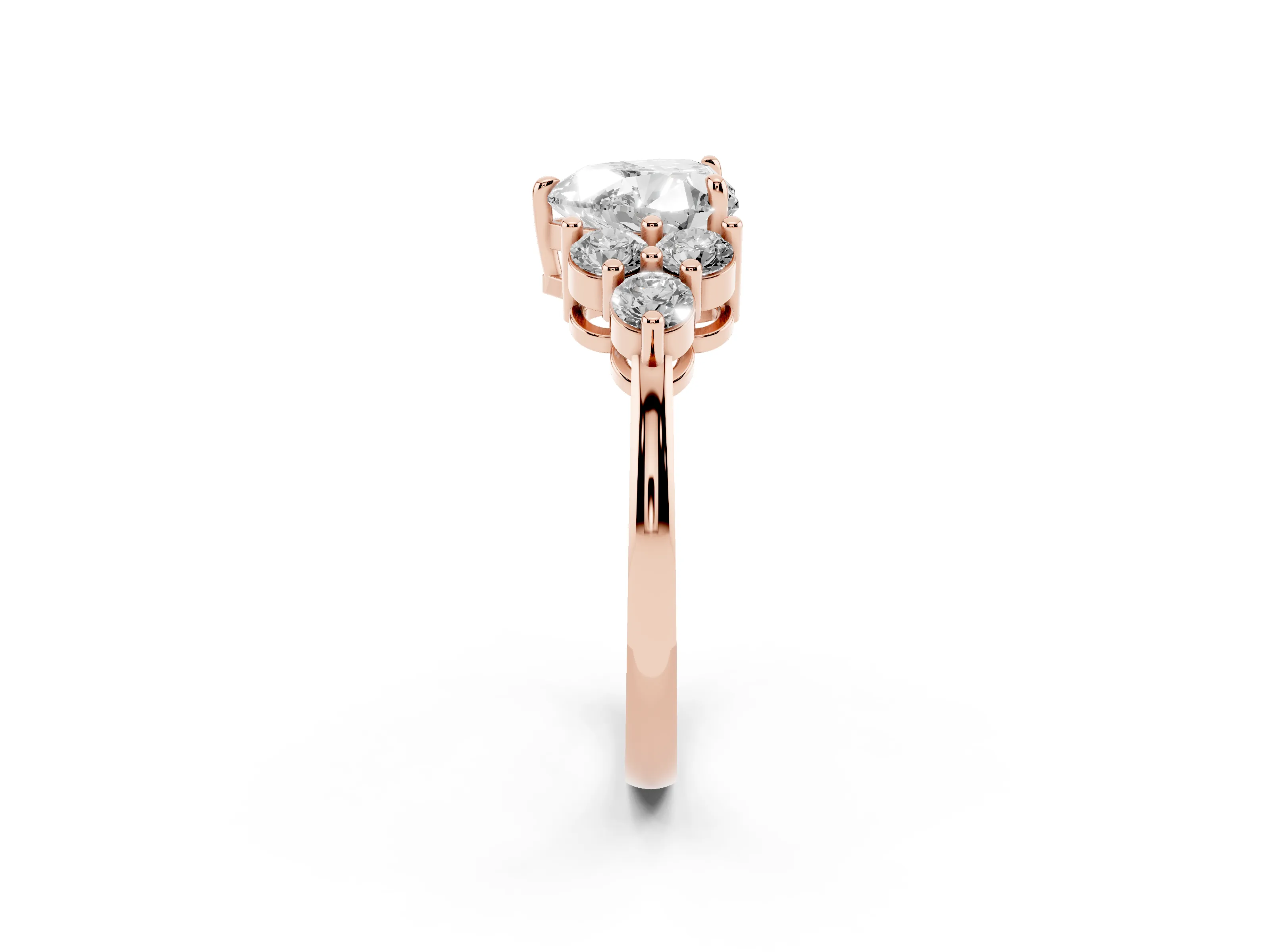 Heart Cut Diamond Solitaire Ring Set in Rose gold with Cluster Accents on Each Side