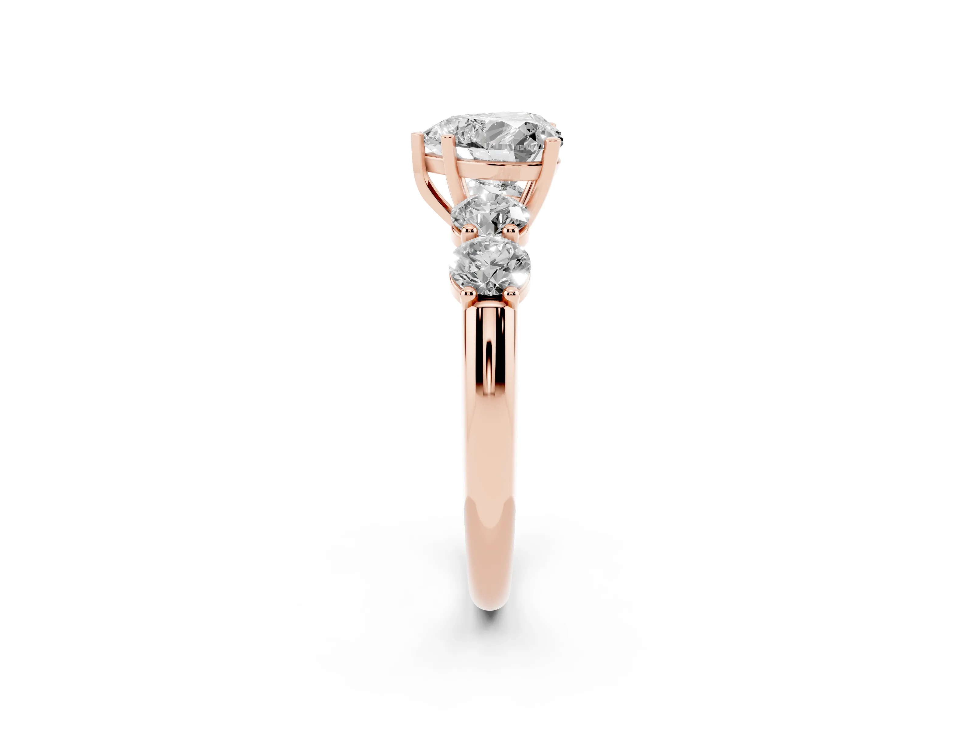 Heart Cut Diamond Five-Stone Prong Set Ring Set in Rose gold with Classic Band