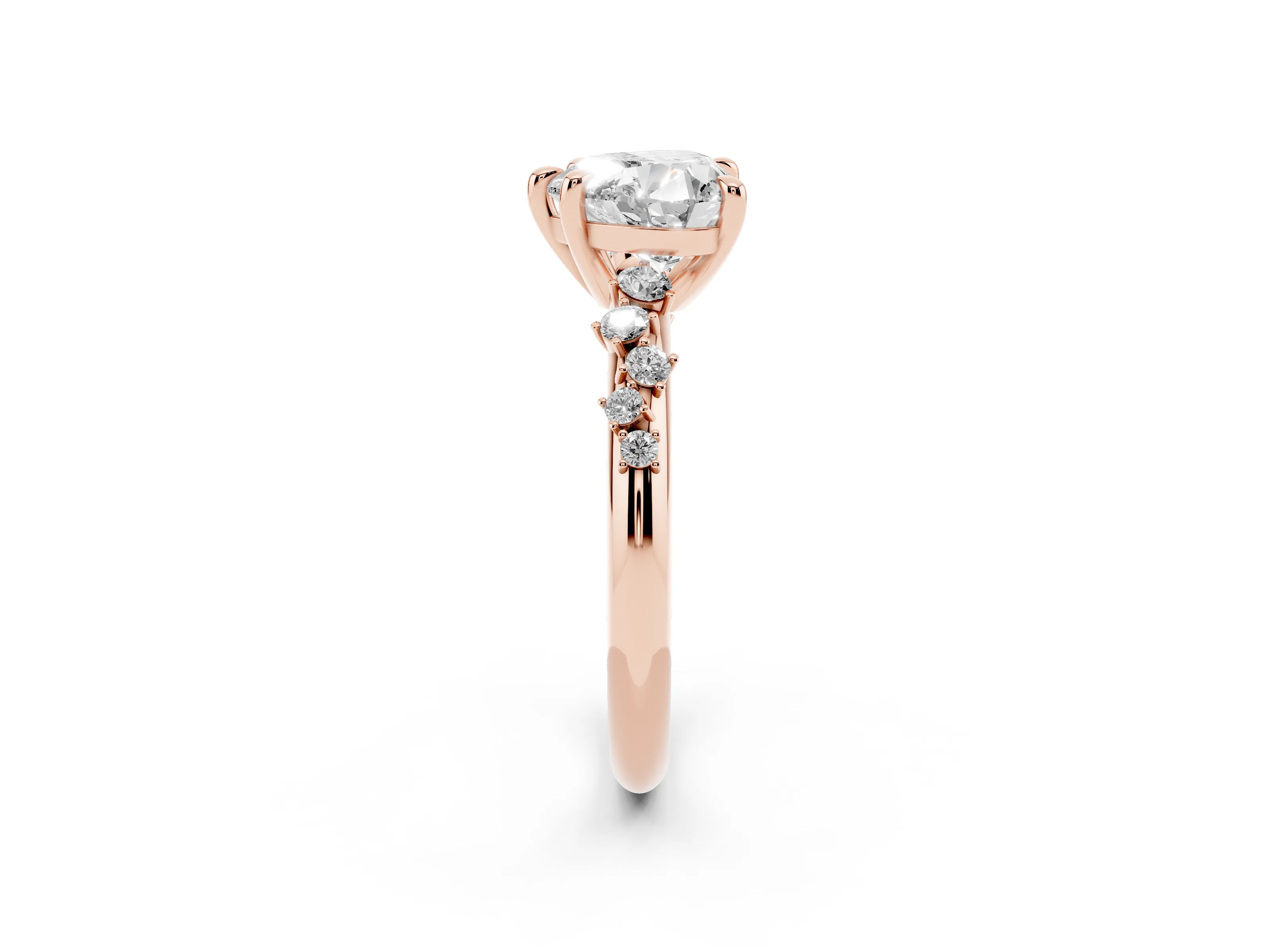 Heart Cut Diamond Solitaire Vine Band Ring Set in Rose gold with Round Accents and Prong Setting