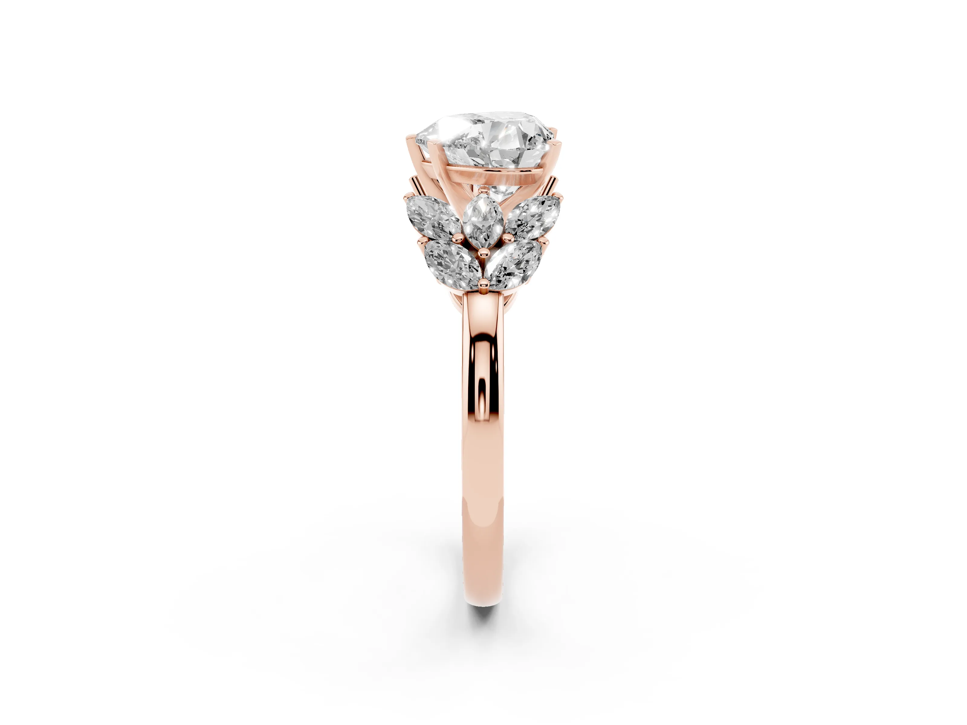 Heart Cut Diamond Cluster Leaf Design Ring Set in Rose gold with Prong Setting