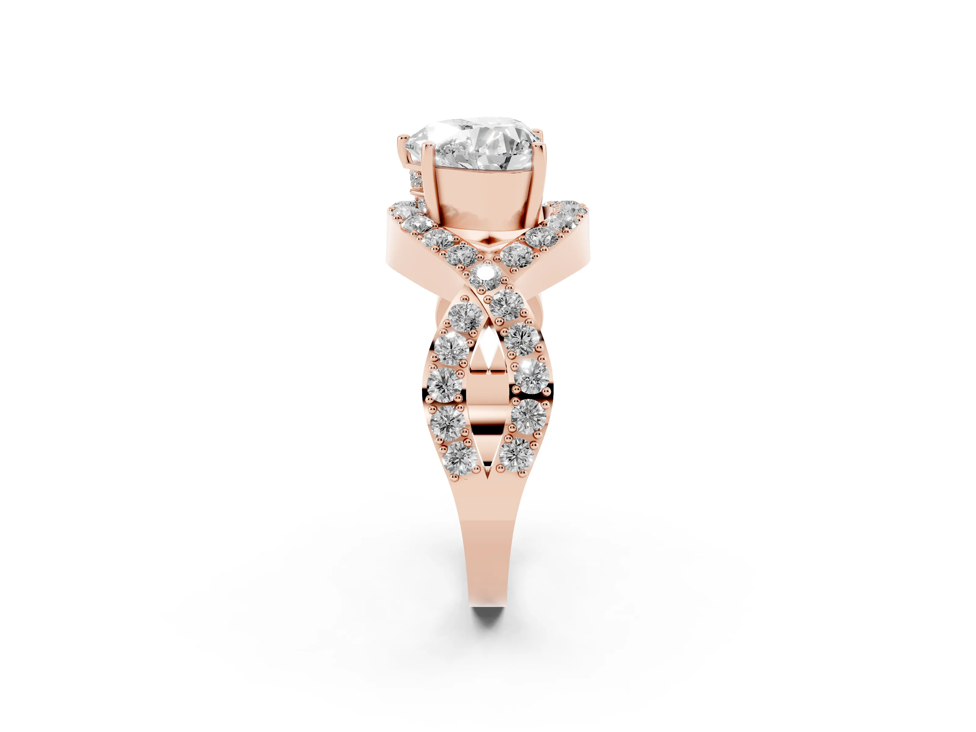 Heart Cut Diamond Solitaire Twist Band Pavé Engagement Ring Set in Rose gold