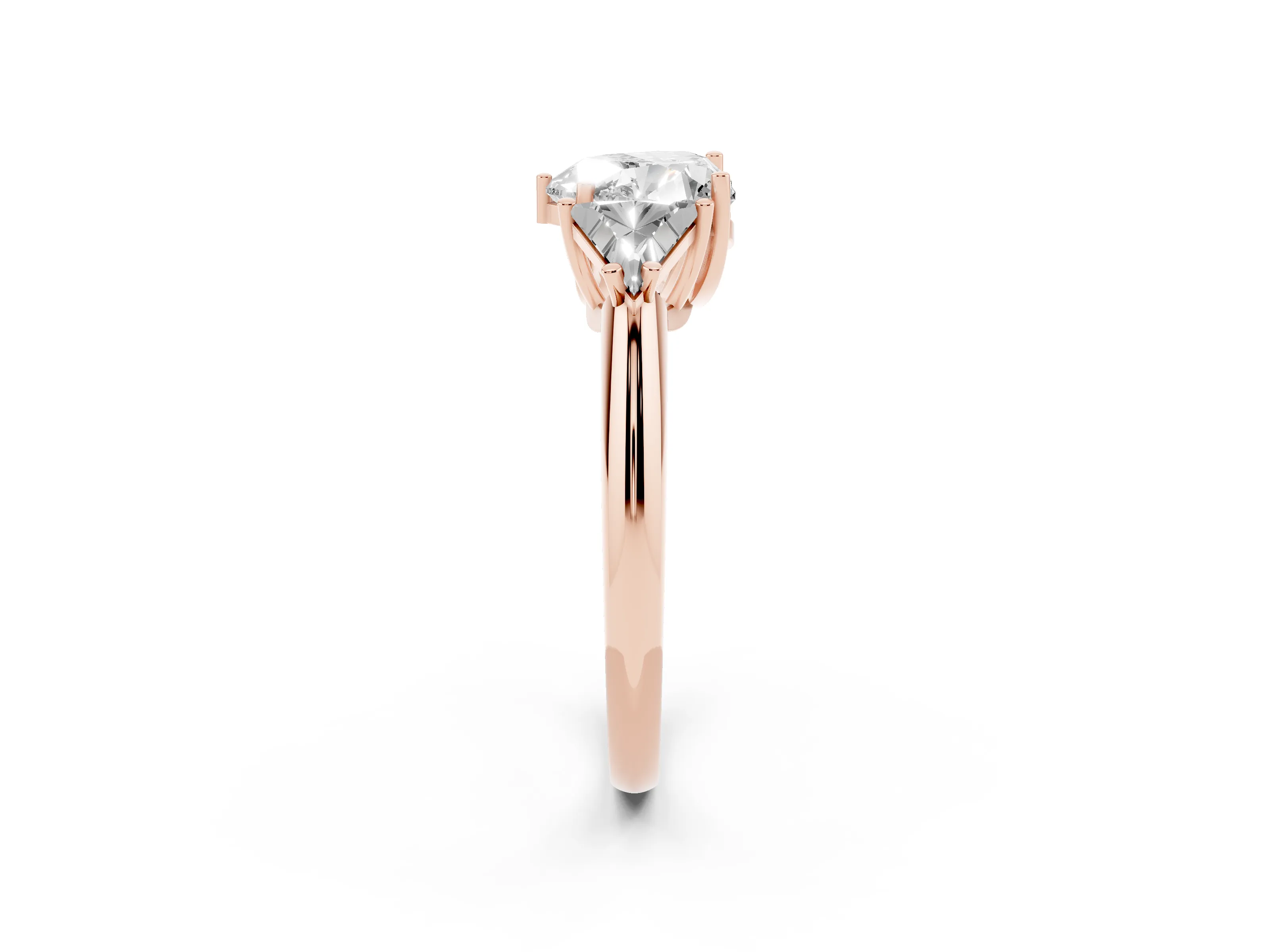 Heart Cut Diamond Three-Stone Engagement Ring Set in Rose gold with Trillion Side Stones