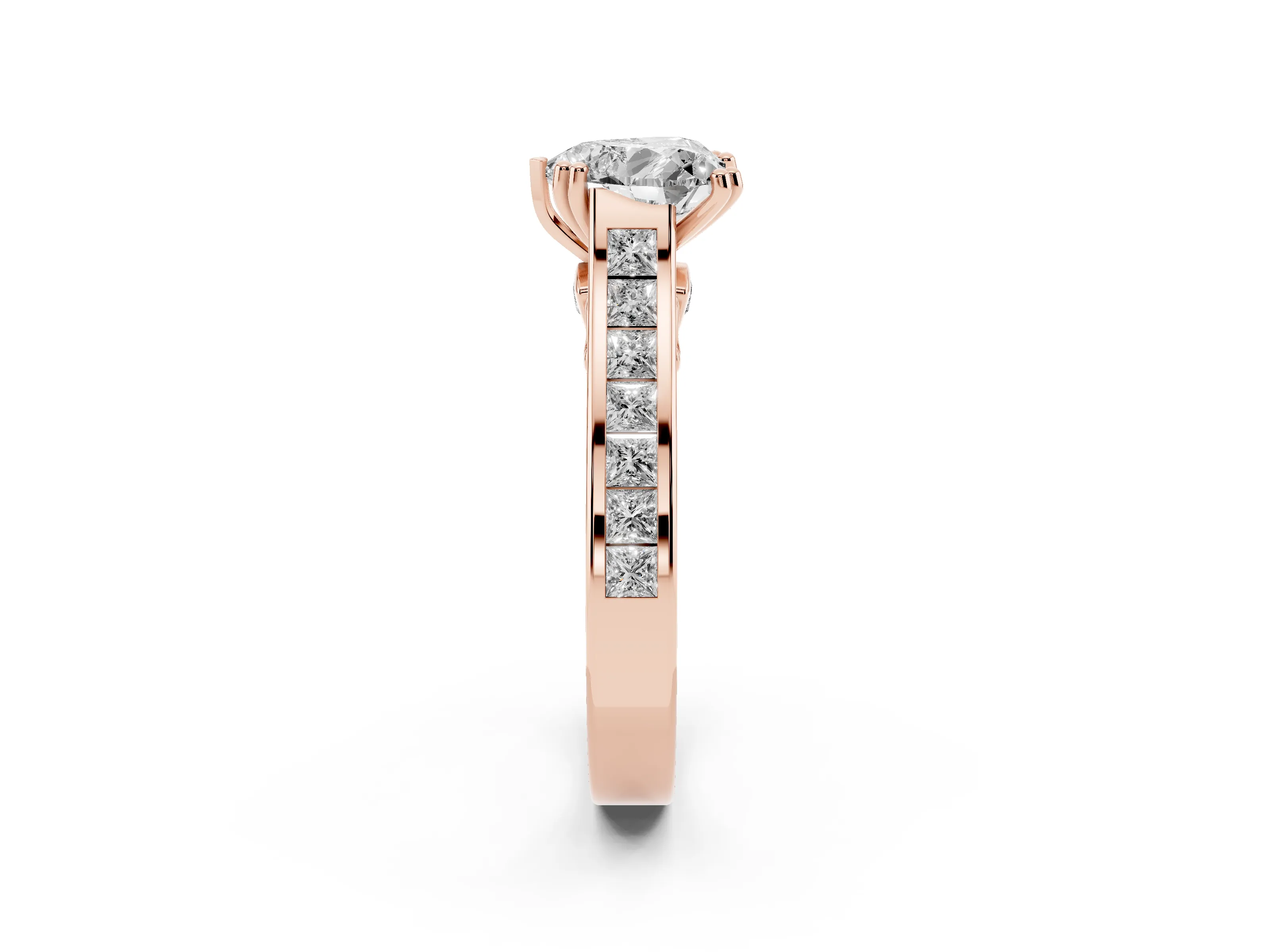Heart Cut Diamond Channel Set Solitaire Engagement Ring Set in Rose gold with Prong Setting