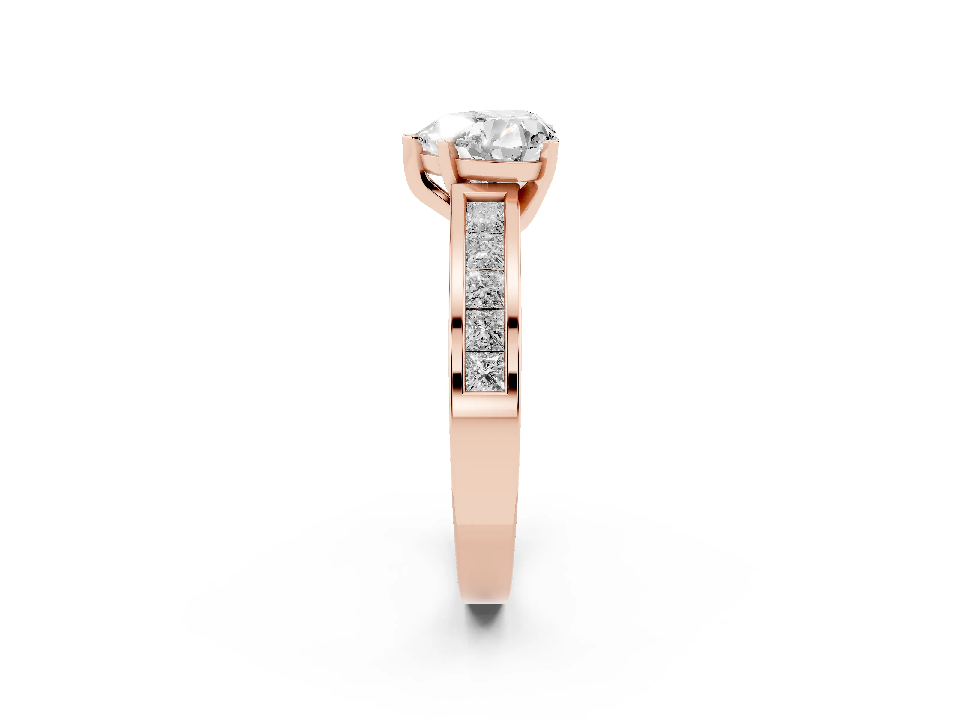 Heart Cut Diamond Solitaire Ring Set in Rose gold with Channel-Set Band and Prong Setting