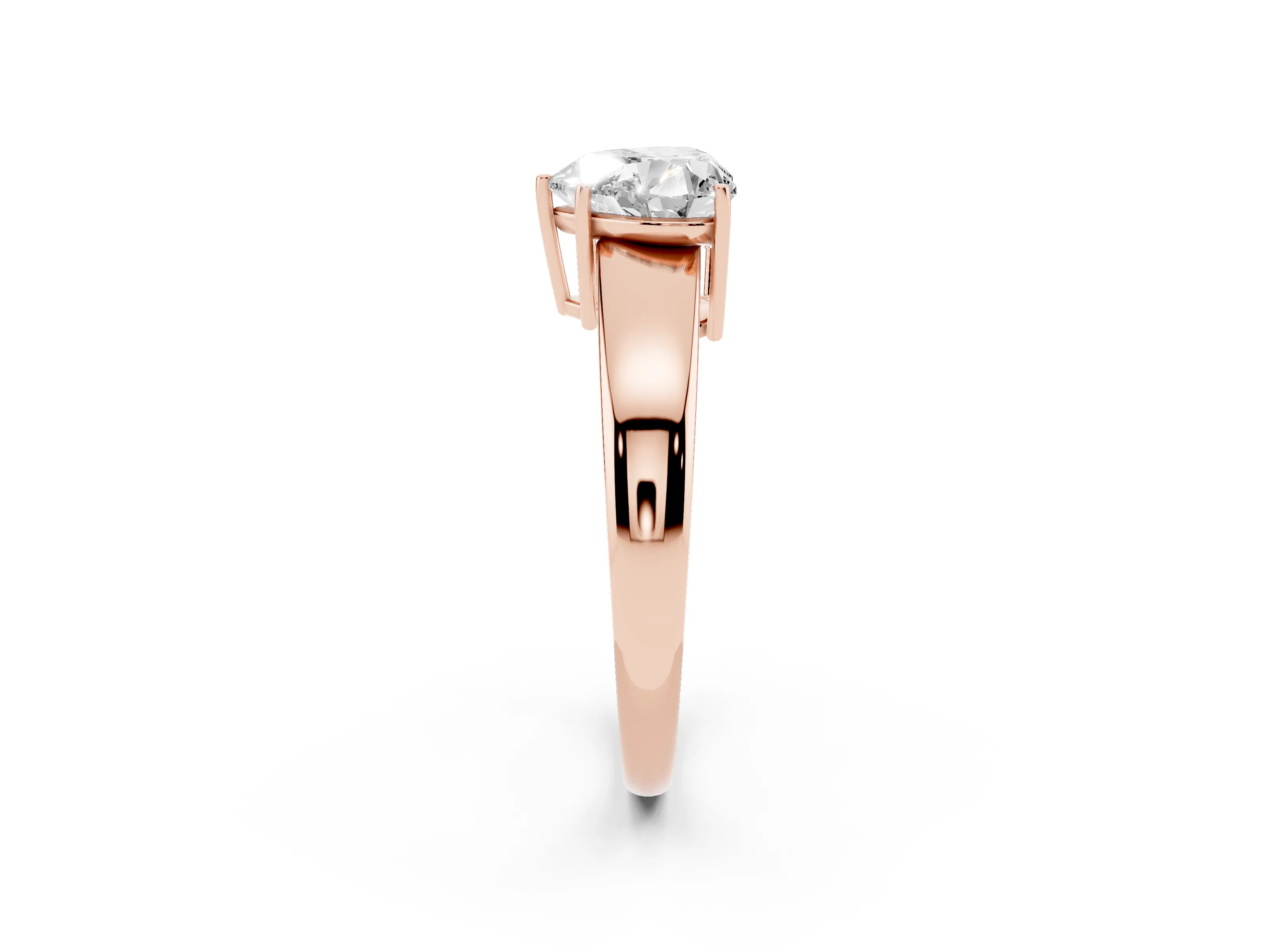 Heart Cut Diamond Solitaire Ring Set in Rose gold with Tapered Band and Prong Setting