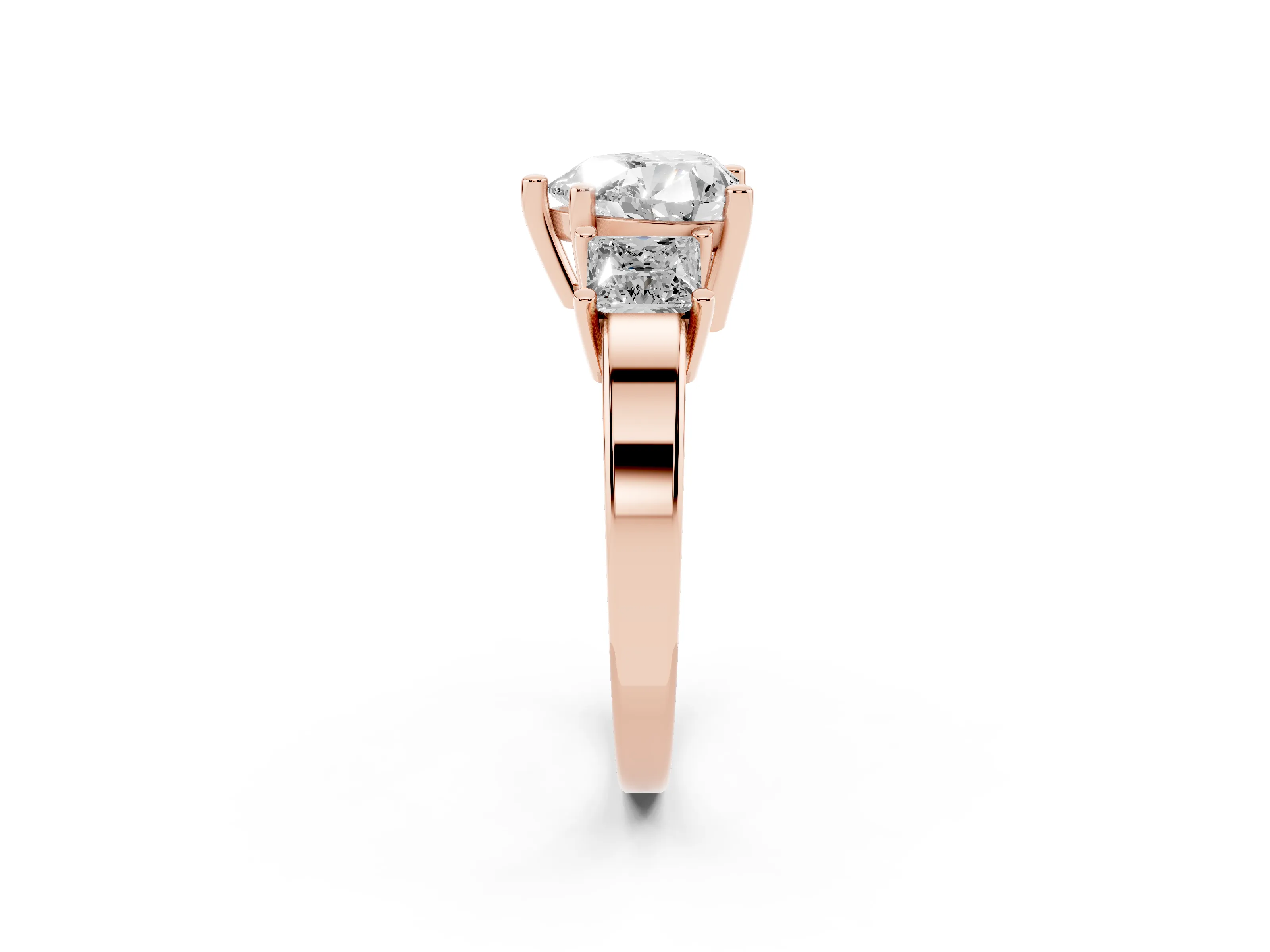 Three-Stone Heart Cut Diamond Solitaire Ring Set in Rose gold with Prong Setting