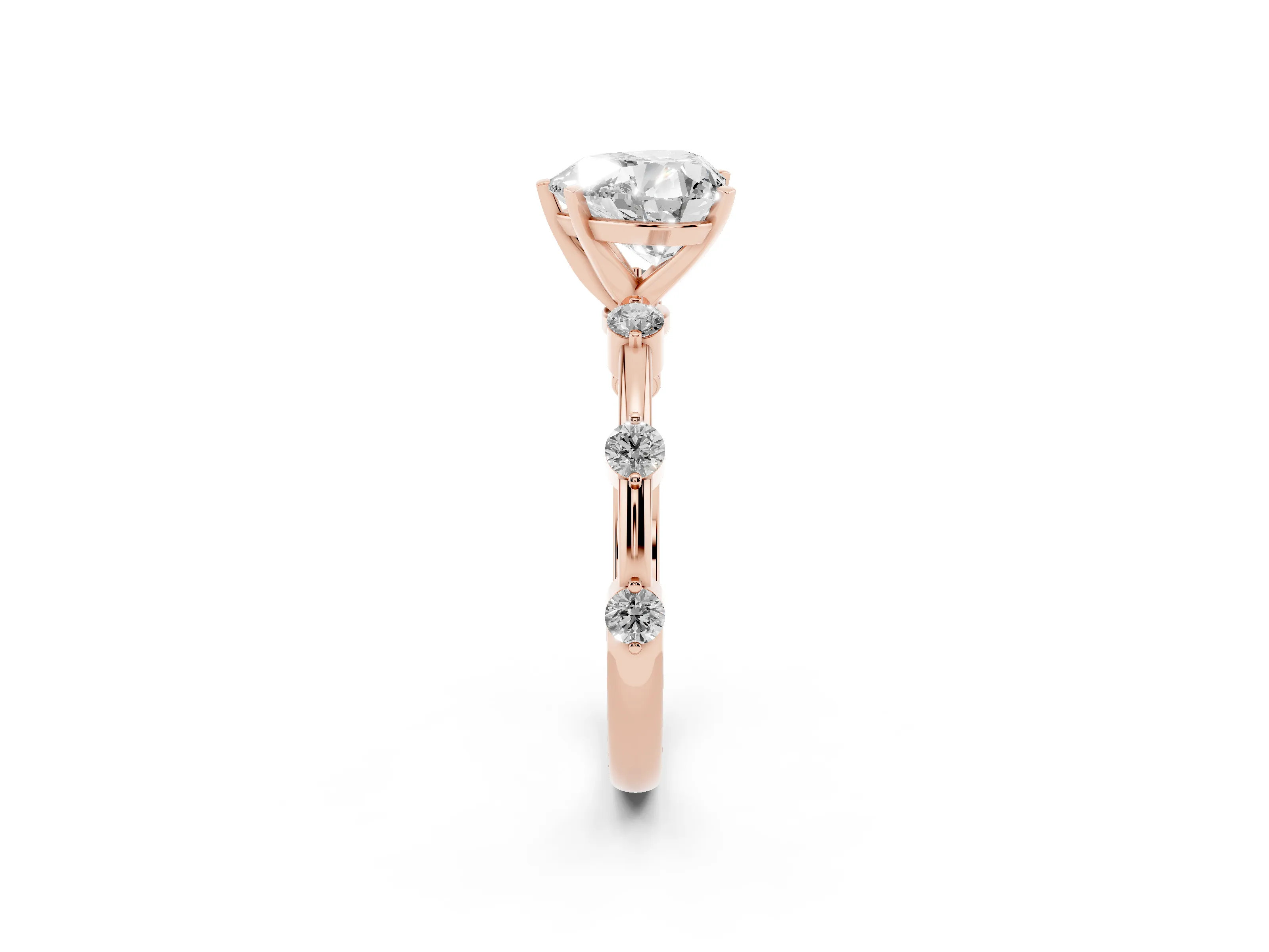 Heart Cut Diamond Solitaire Ring Set in Rose gold with Bezel Set Side Stones and Prong Setting