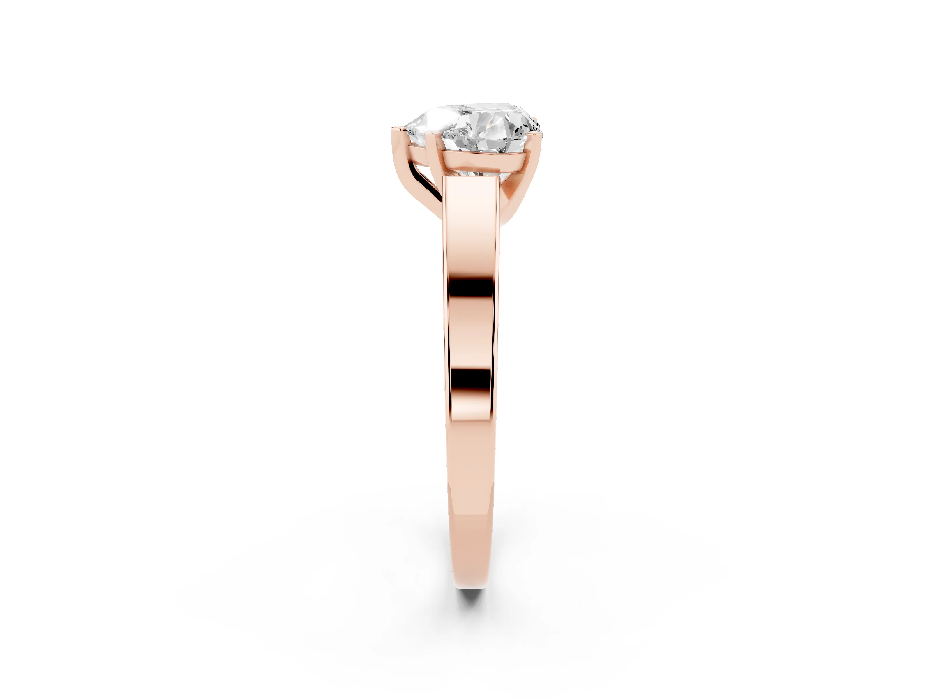 Heart Cut Diamond Solitaire Engagement Ring Set in Rose gold with Prong Setting and Tapered Band