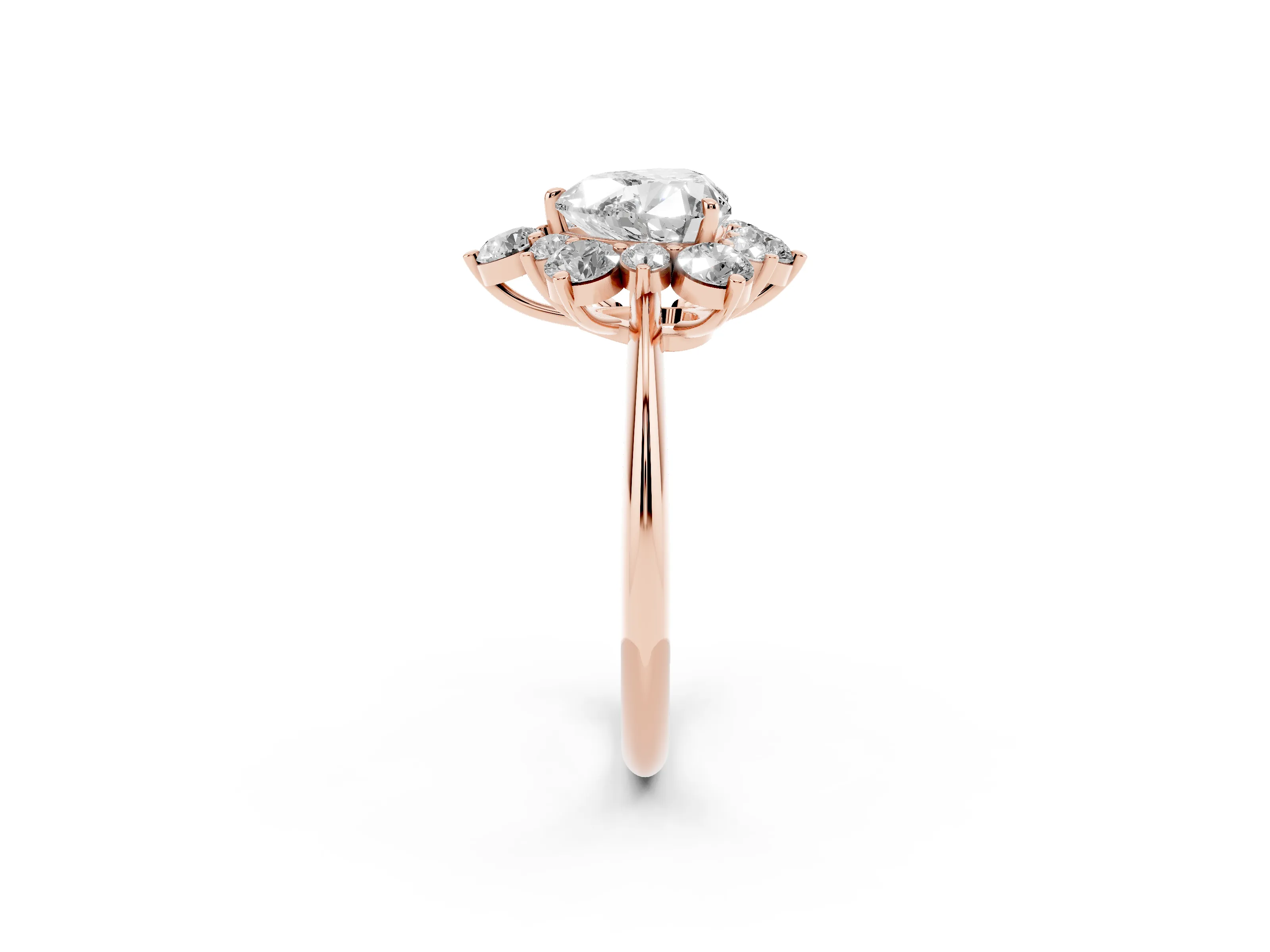 Heart Cut Diamond Cluster Halo Ring Set in Rose gold with Solitaire Band and Prong Setting