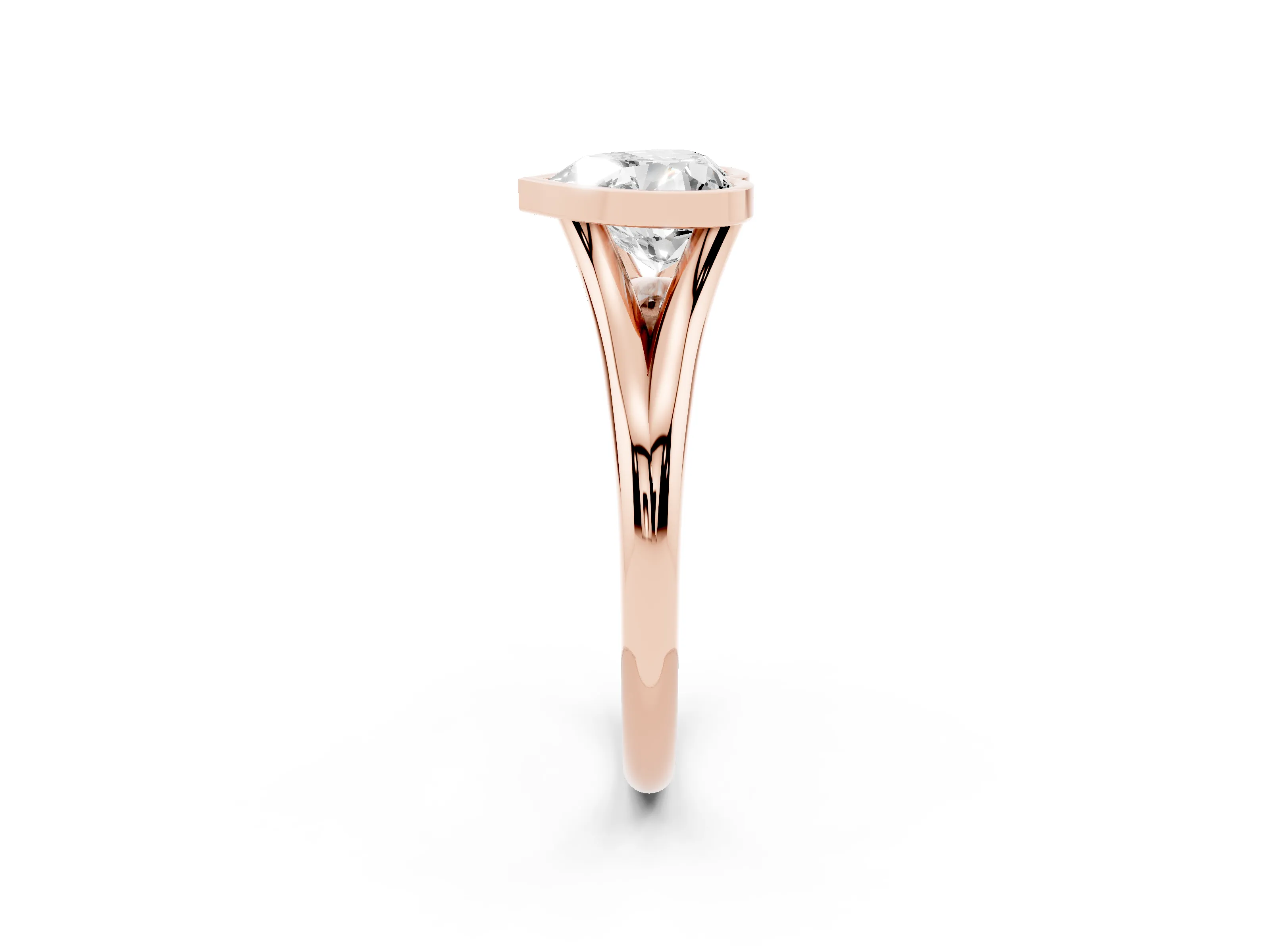 Bezel Set Heart Cut Diamond Solitaire Ring Set in Rose gold with Tapered Band
