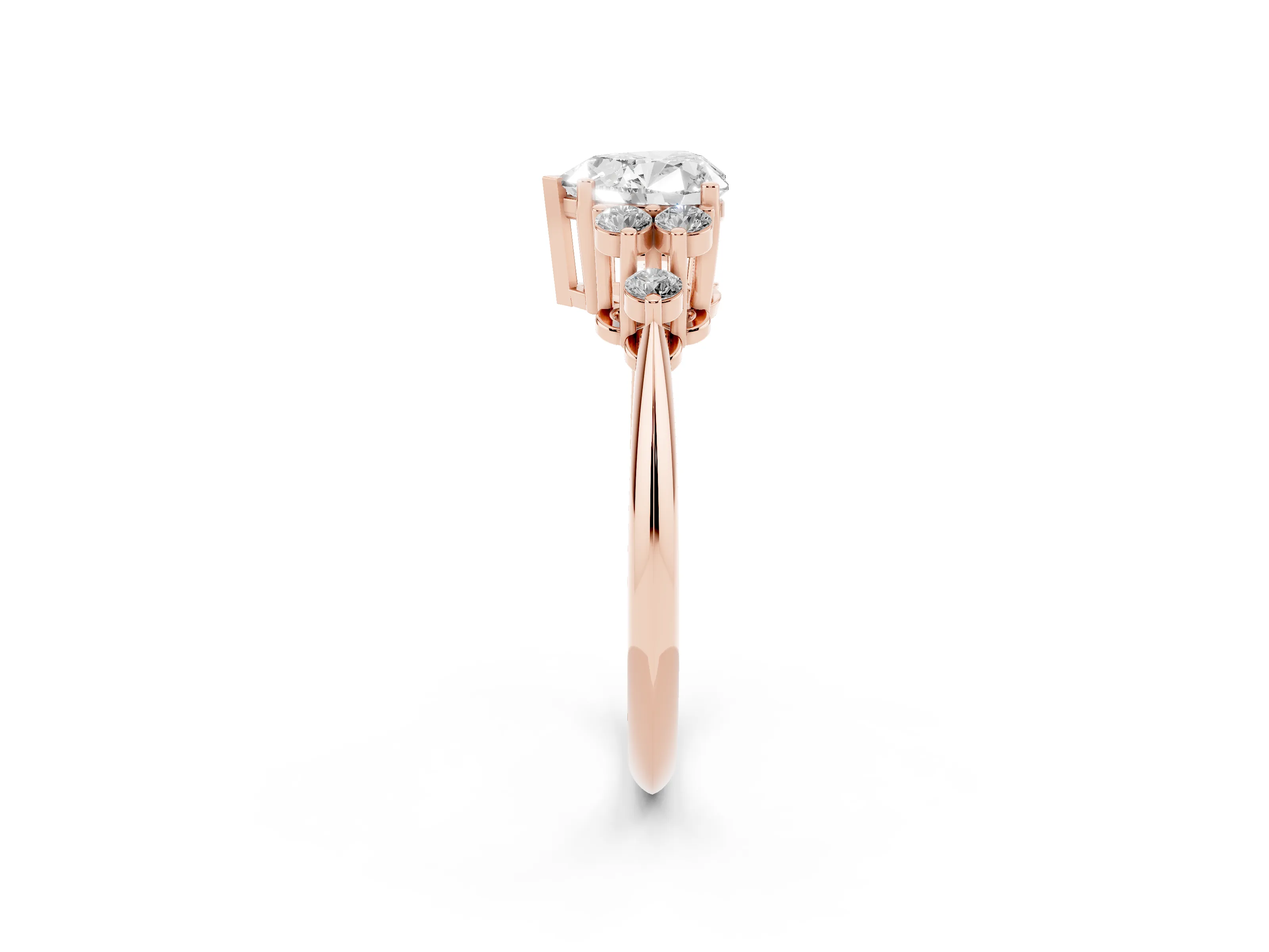 Heart Cut Diamond Cluster Ring Set in Rose gold with Plain Band and Prong Setting