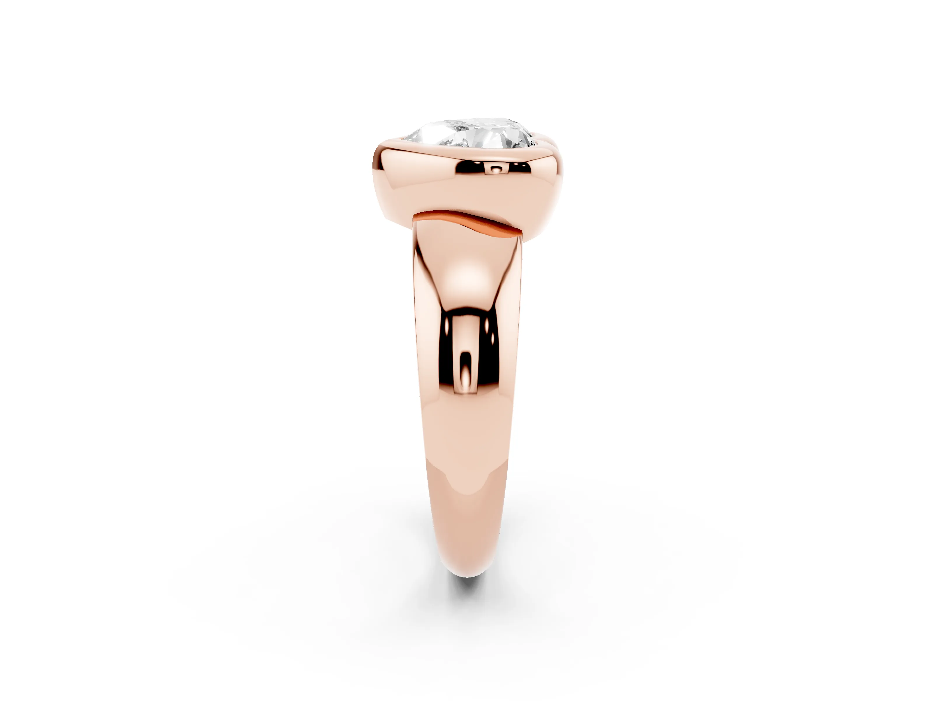 Bezel Set Heart Cut Diamond Solitaire Ring Set in Rose gold with Wide Band