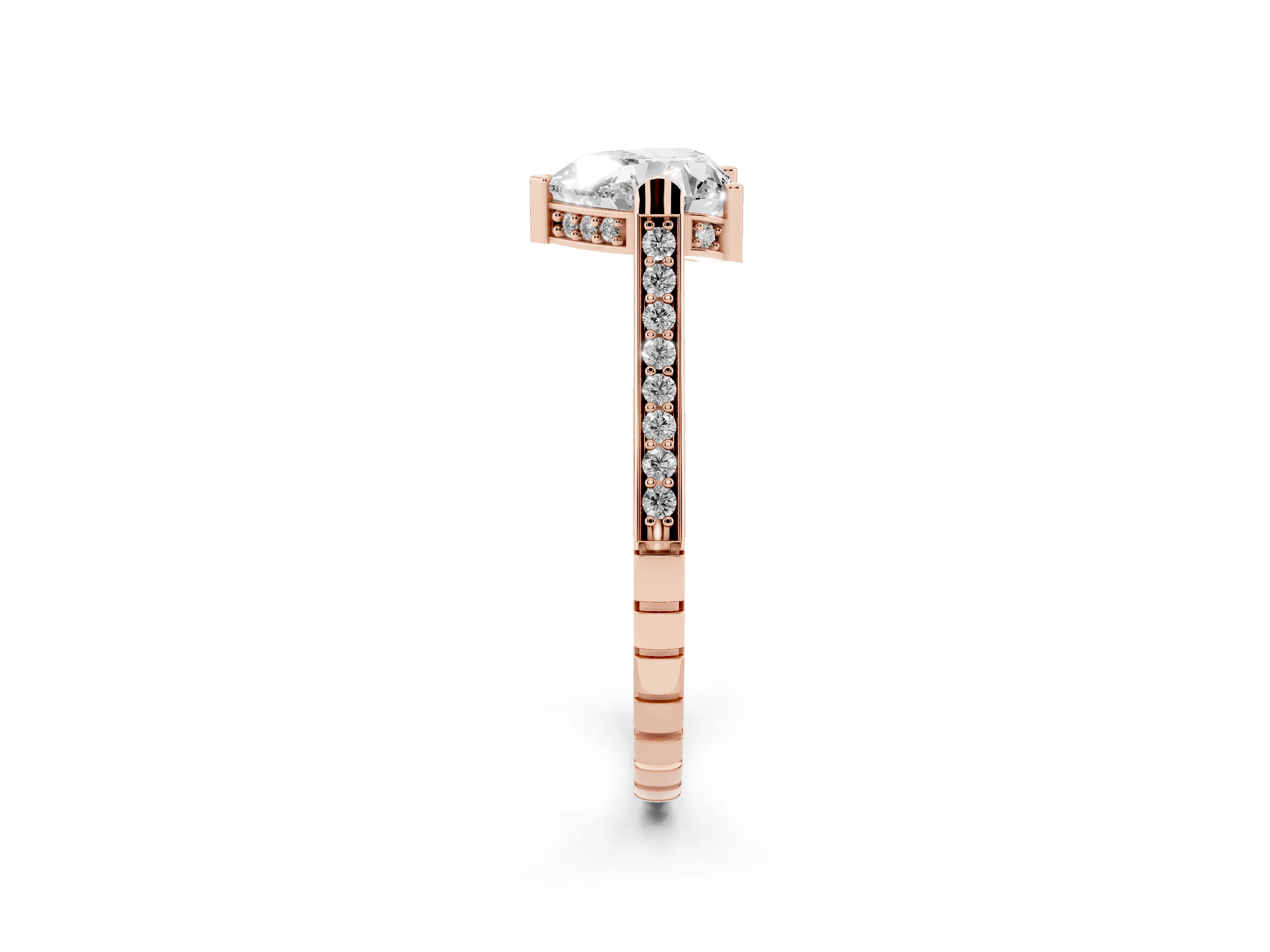 Heart Cut Diamond Solitaire Ring Set in Rose gold with Channel Set Band and Bezel Prong Setting