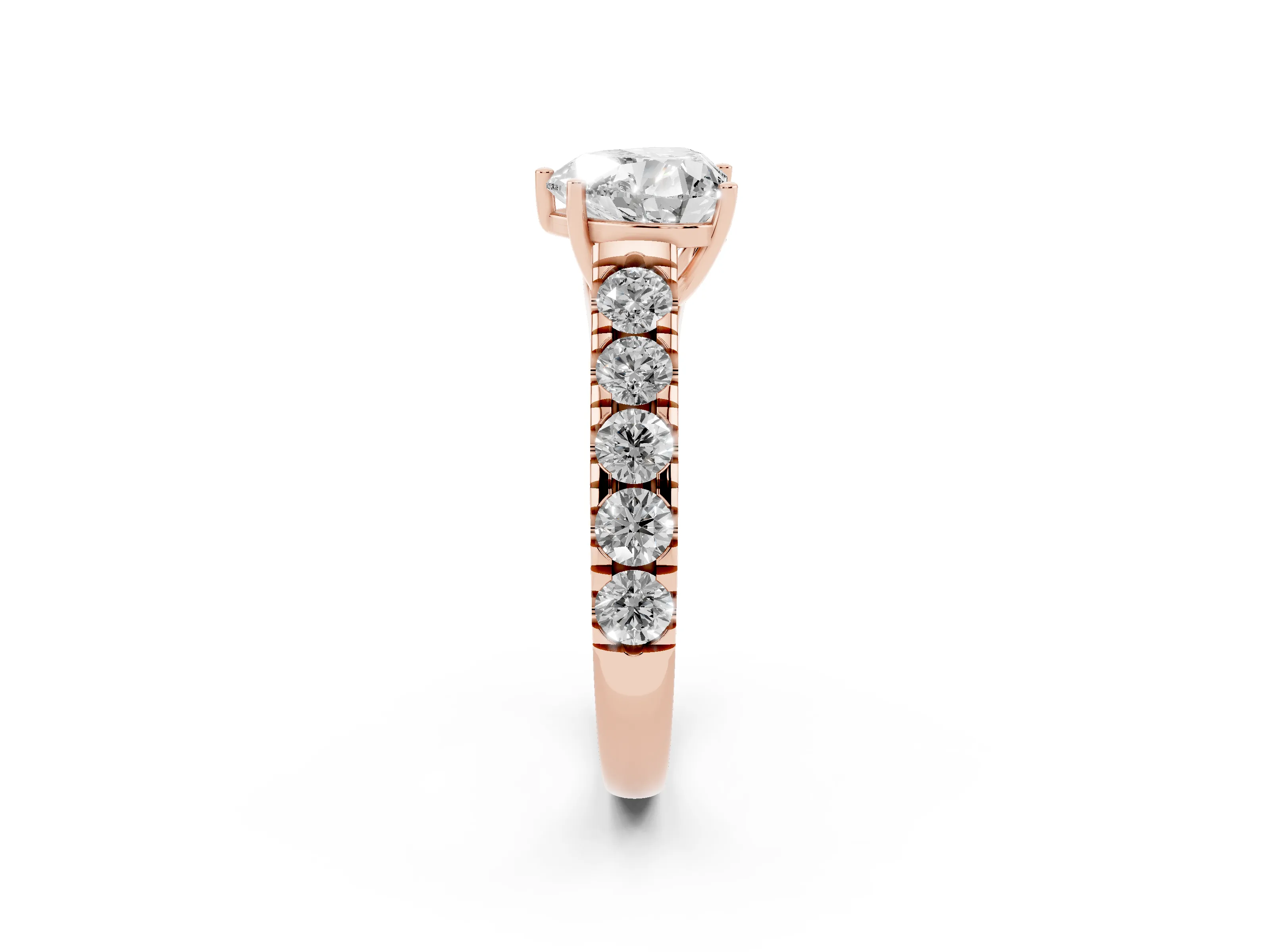 Heart Cut Diamond Solitaire Ring Set in Rose gold with Cut-Down Micro Pavé Band and Prong Setting