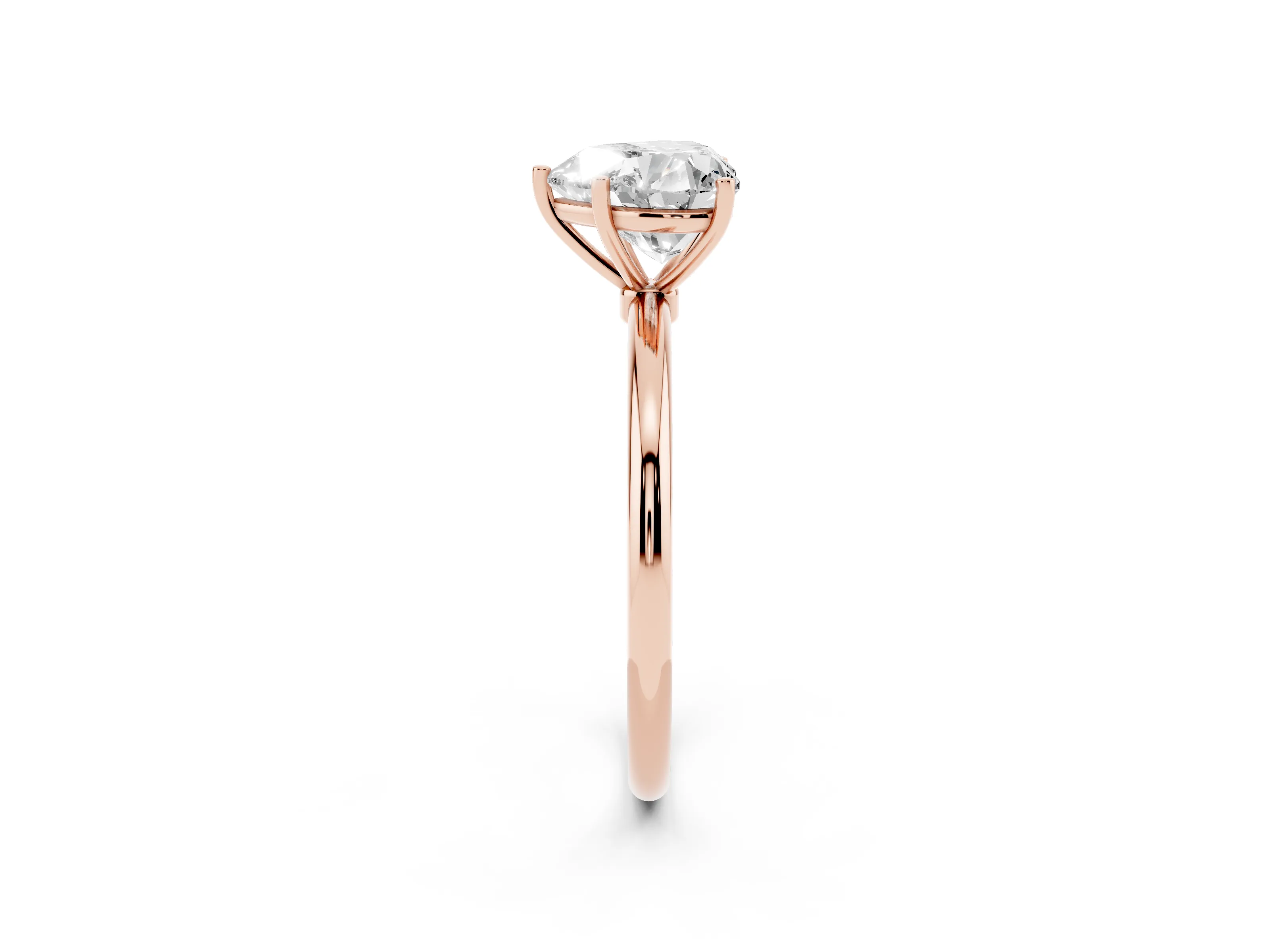 Heart Cut Diamond Solitaire Engagement Ring Set in Rose gold with Thin Band and Prong Setting