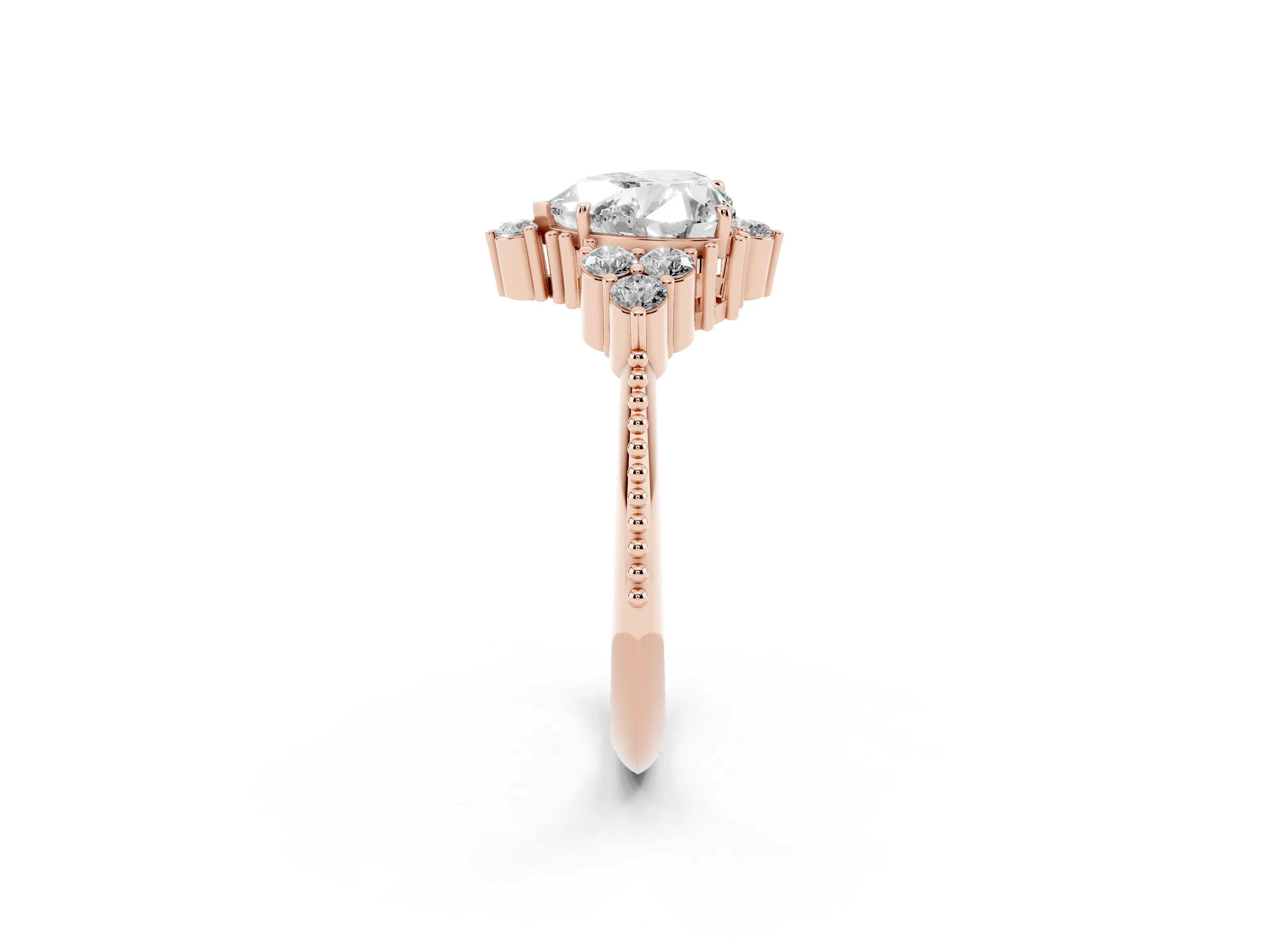 Heart Cut Diamond Cluster Ring Set in Rose gold with Beaded Band