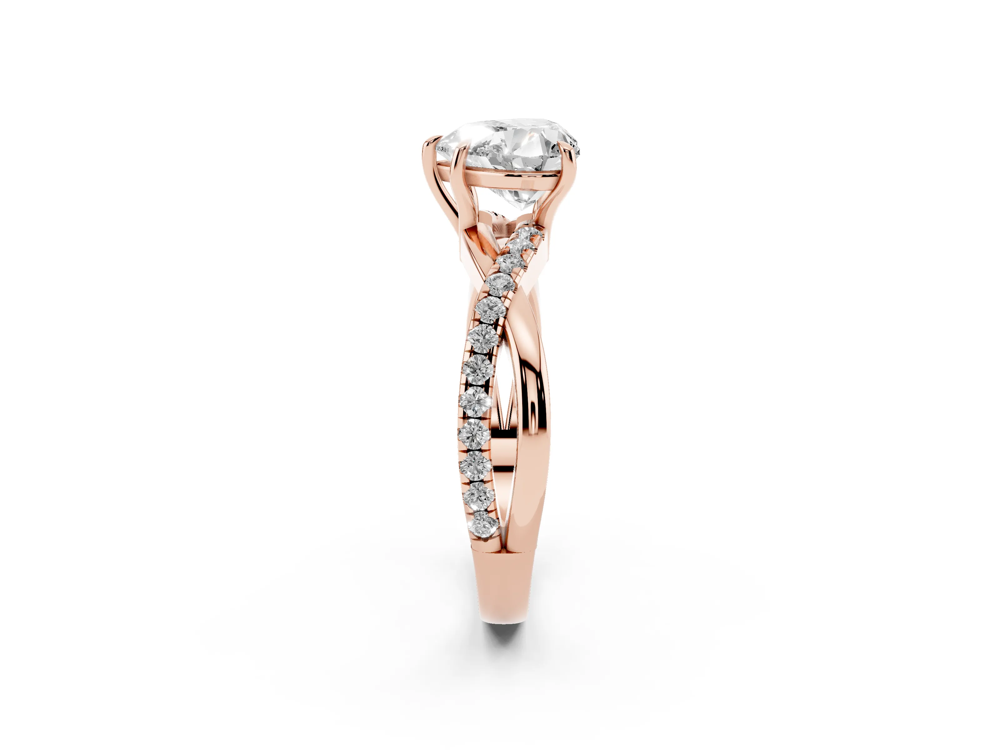 Heart Cut Diamond Twisted Pavé Band Ring Set in Rose gold with Prong Setting