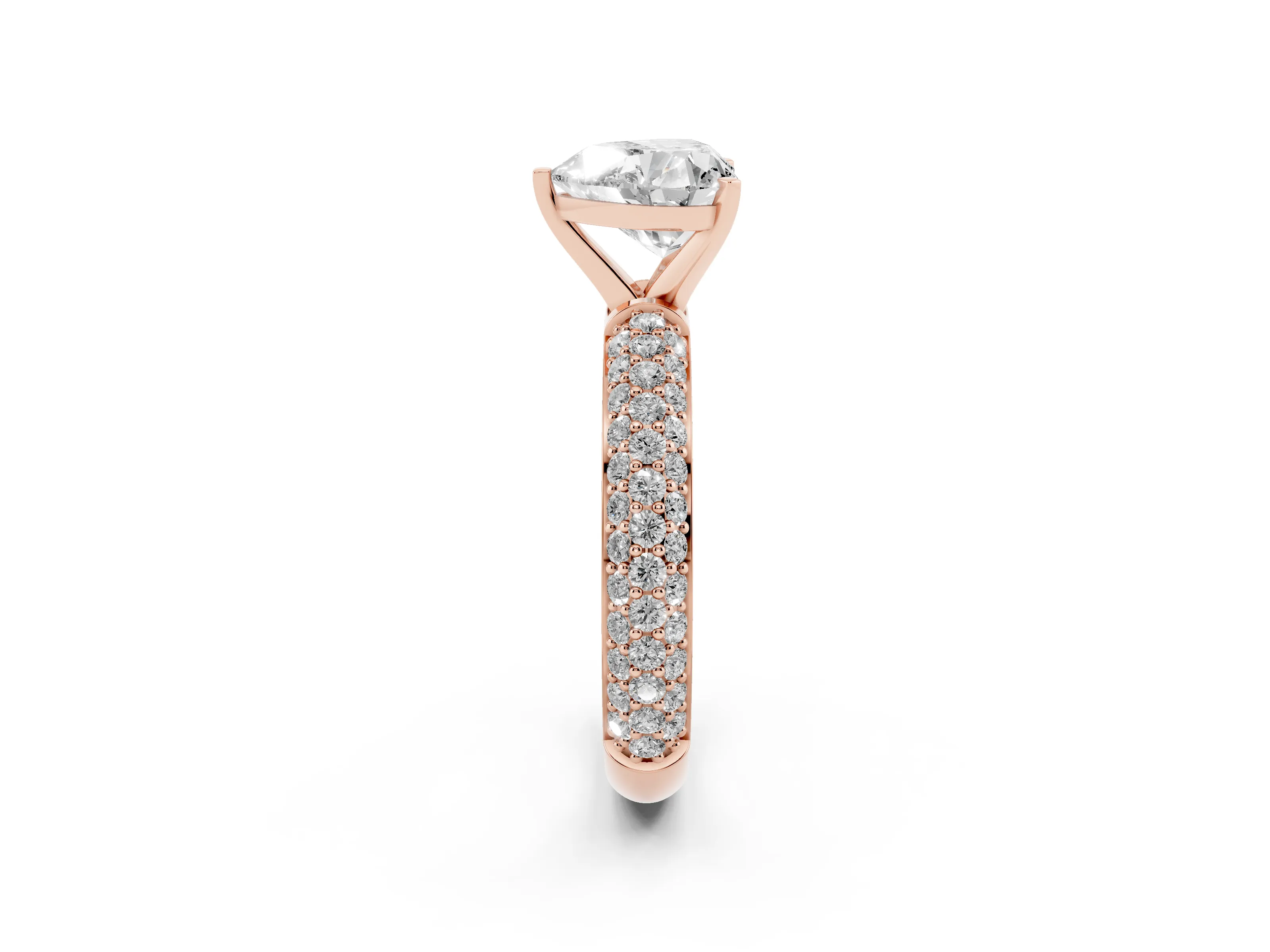 Heart Cut Diamond Solitaire Ring Set in Rose gold with Prong Setting and Pavé-Set Band