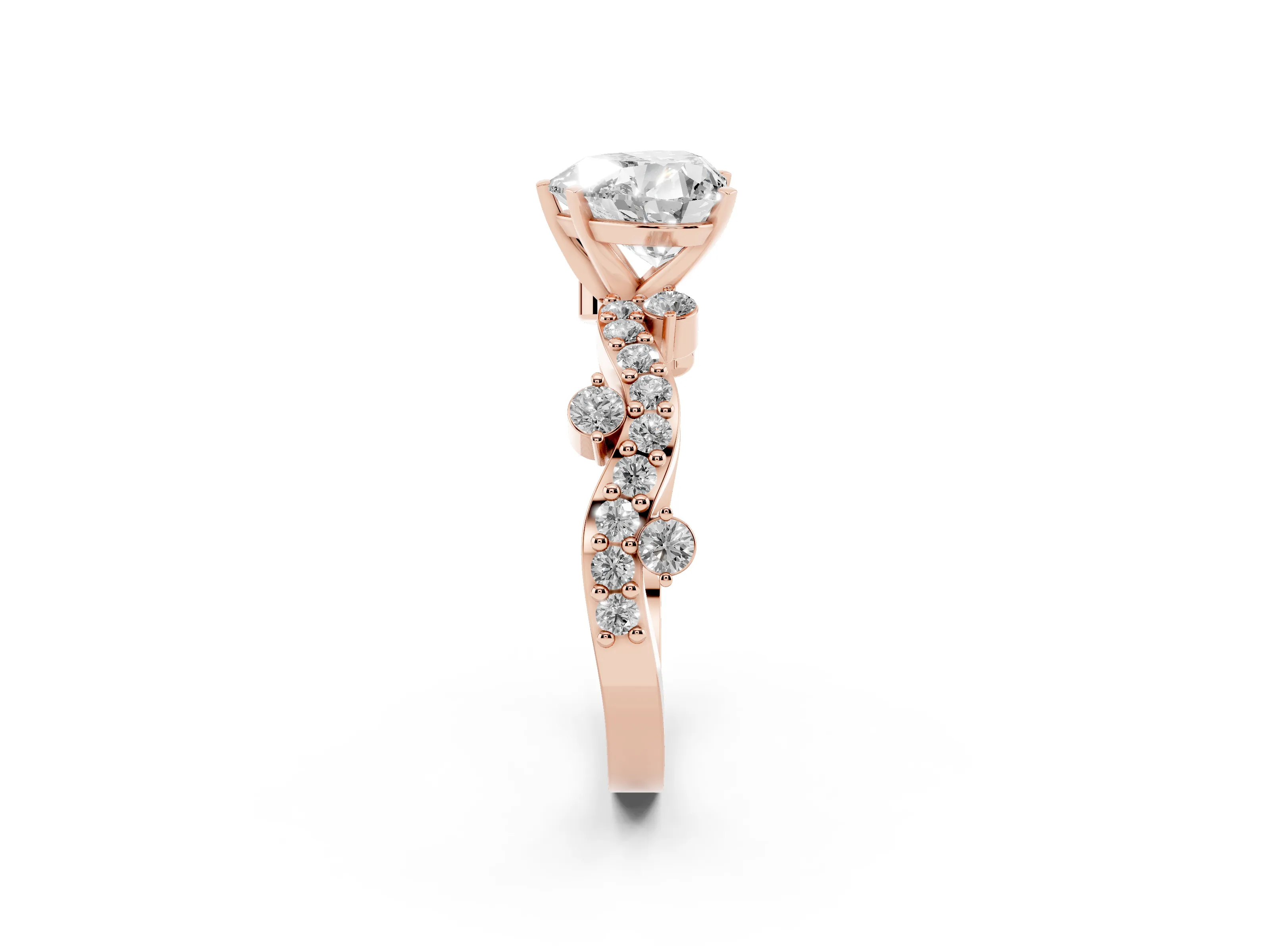 Heart Cut Diamond Solitaire Twisted Band Set in Rose gold with Pavé Setting