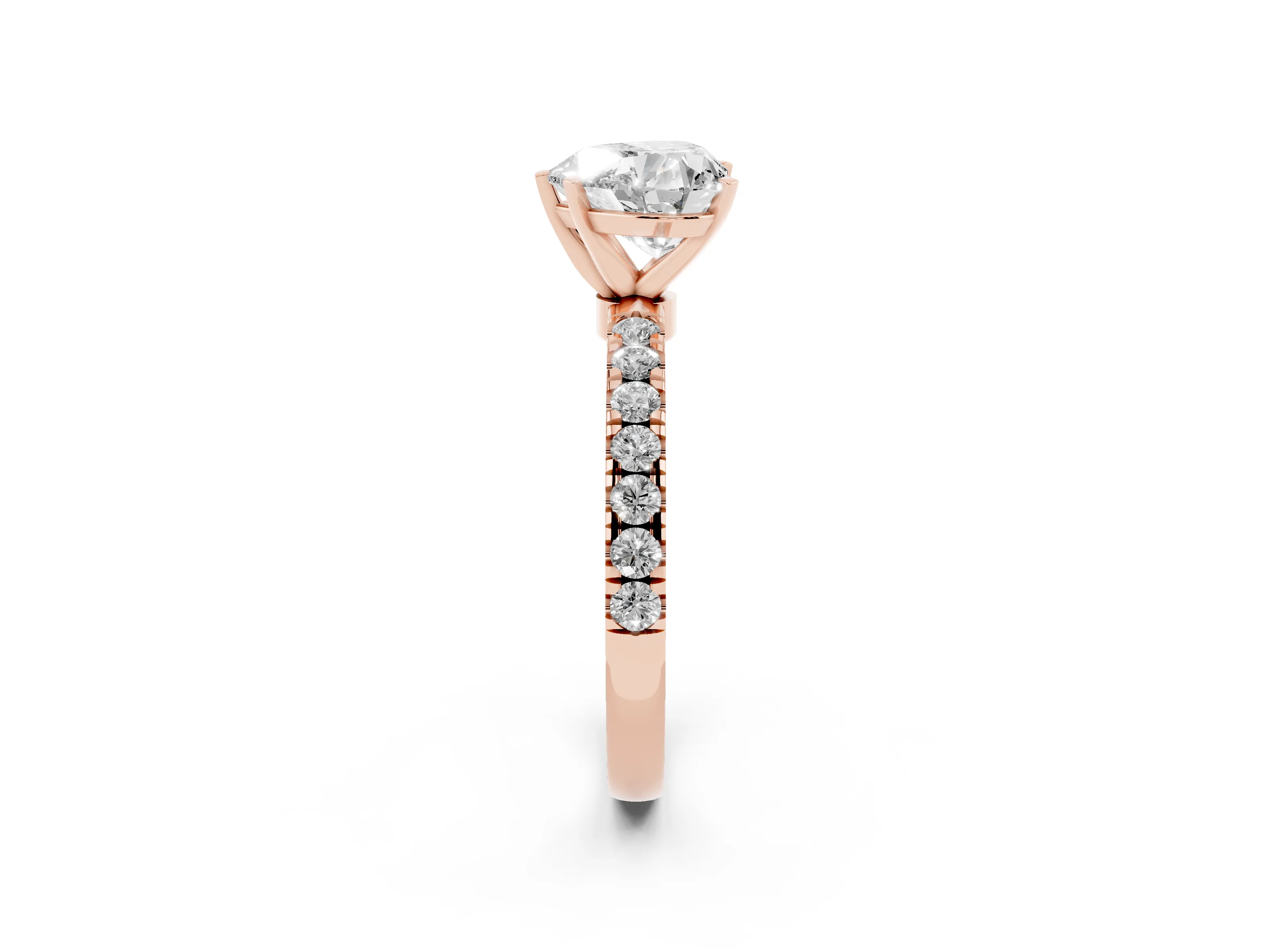 Heart Cut Diamond Solitaire Ring Set in Rose gold with Pavé Accents and Prong Setting