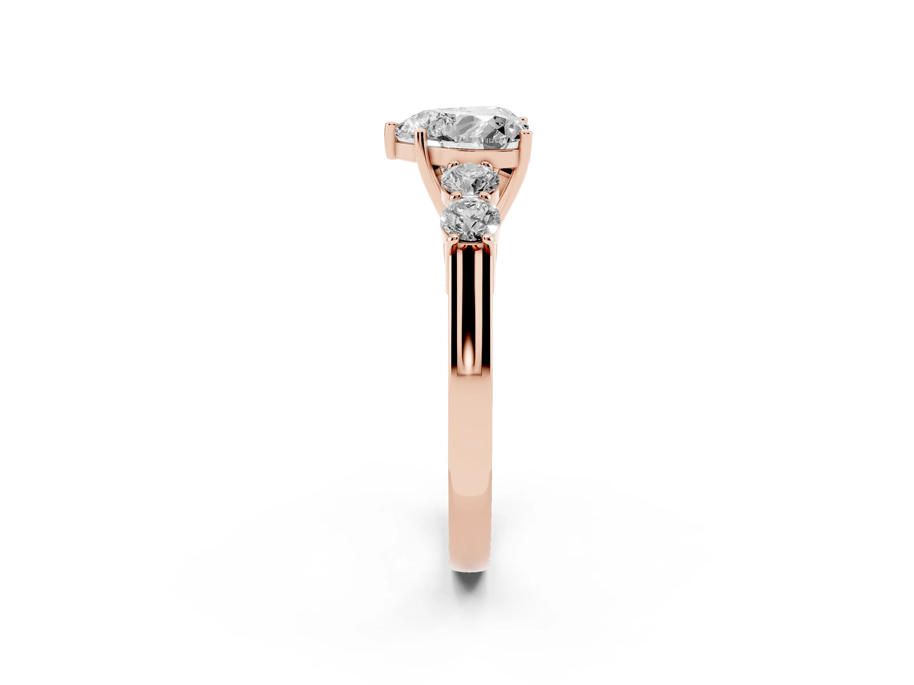 Heart Cut Diamond Five-Stone Prong Set Band Ring Set in Rose gold with Polished Band