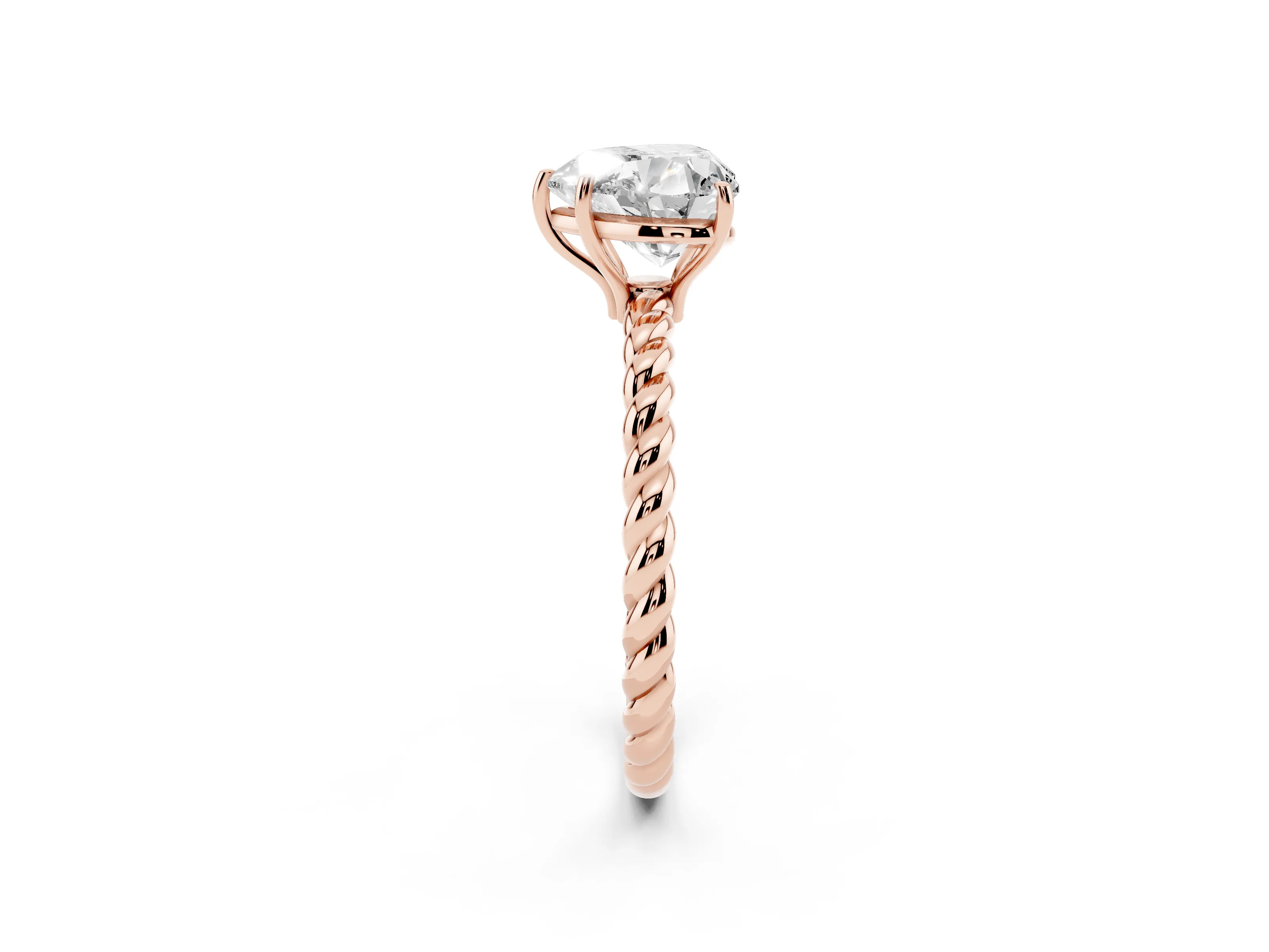 Heart Cut Diamond Solitaire Ring Set in Rose gold with Twist Band and Prong Setting