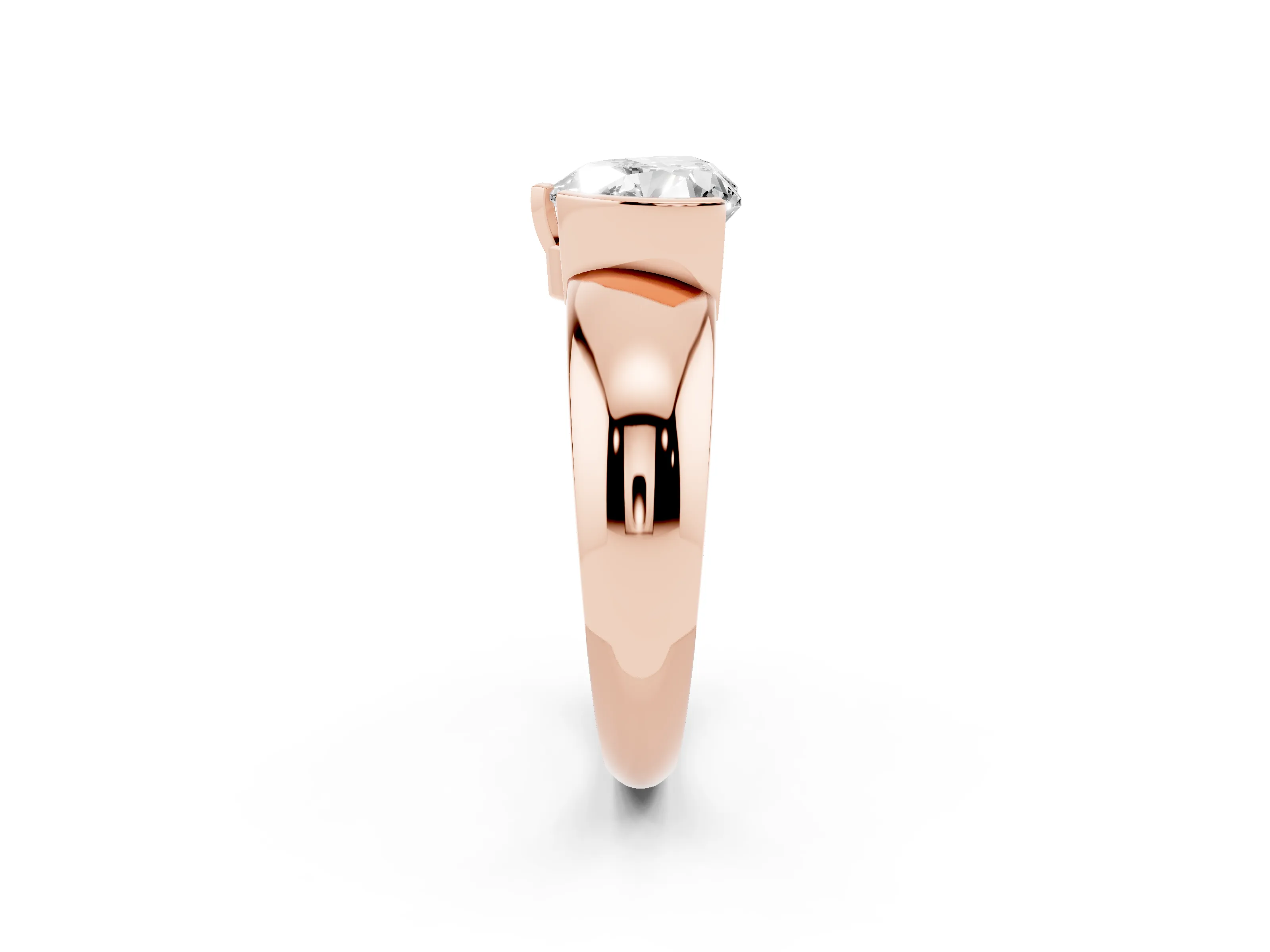 Heart Cut Diamond Solitaire Tension Set Ring Set in Rose gold with Wide Band