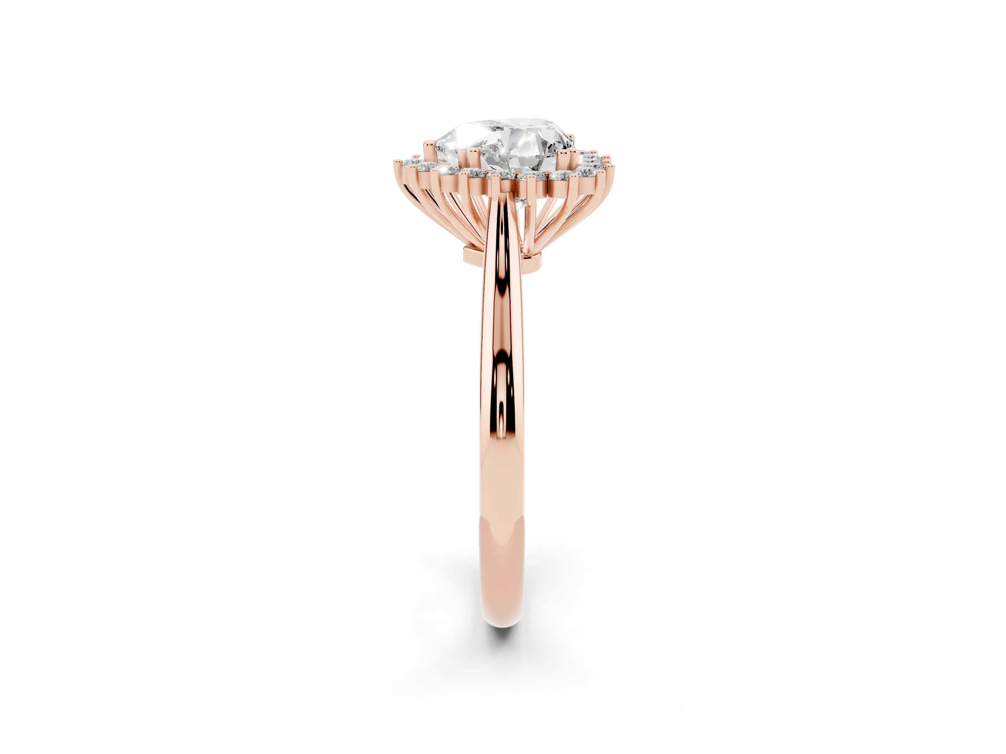 Heart Cut Diamond Halo Ring Set in Rose gold with Plain Solitaire Band and Prong Setting