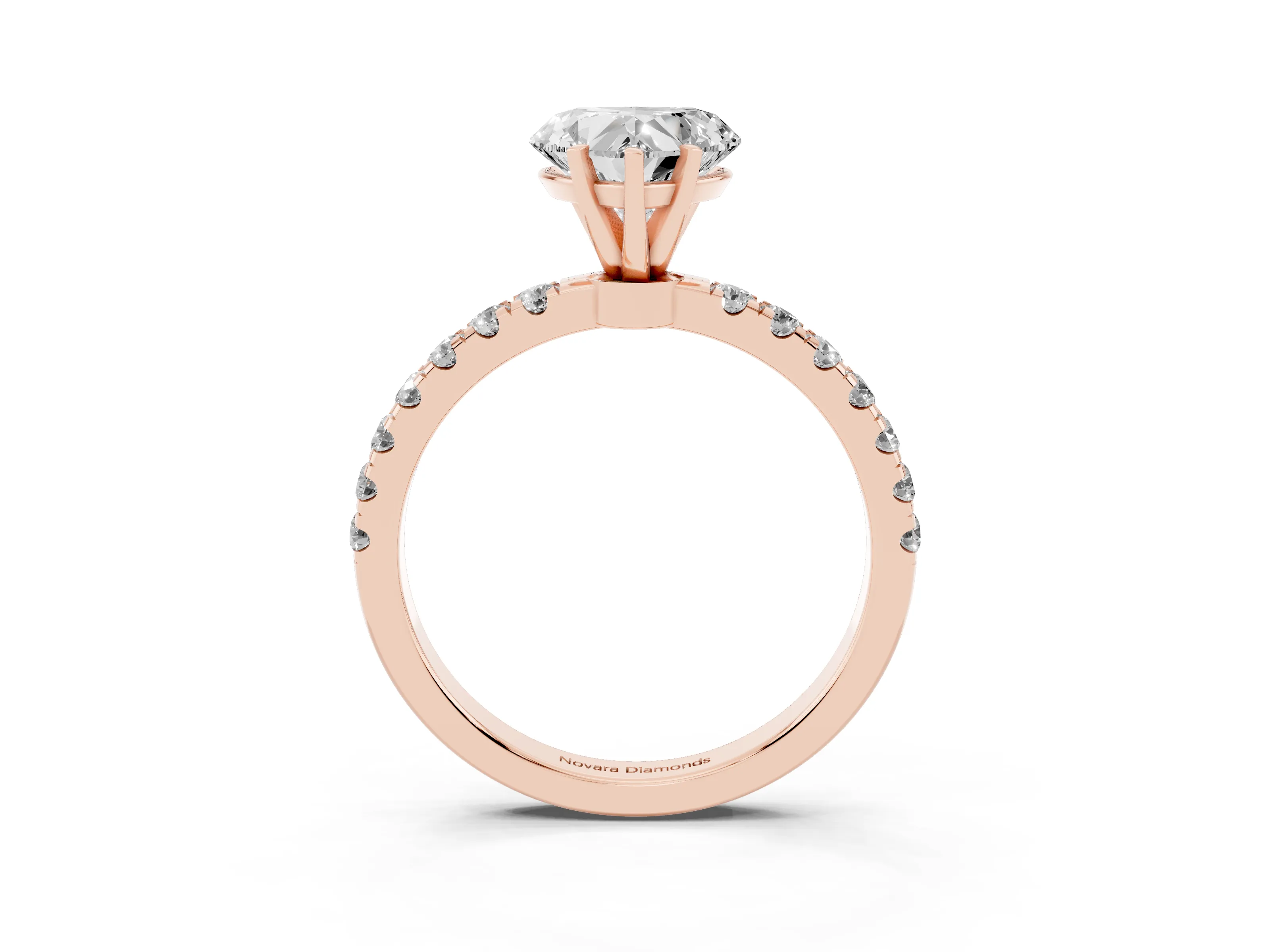 Heart Cut Diamond Solitaire Ring Set in Rose gold with Pavé Accents and Prong Setting