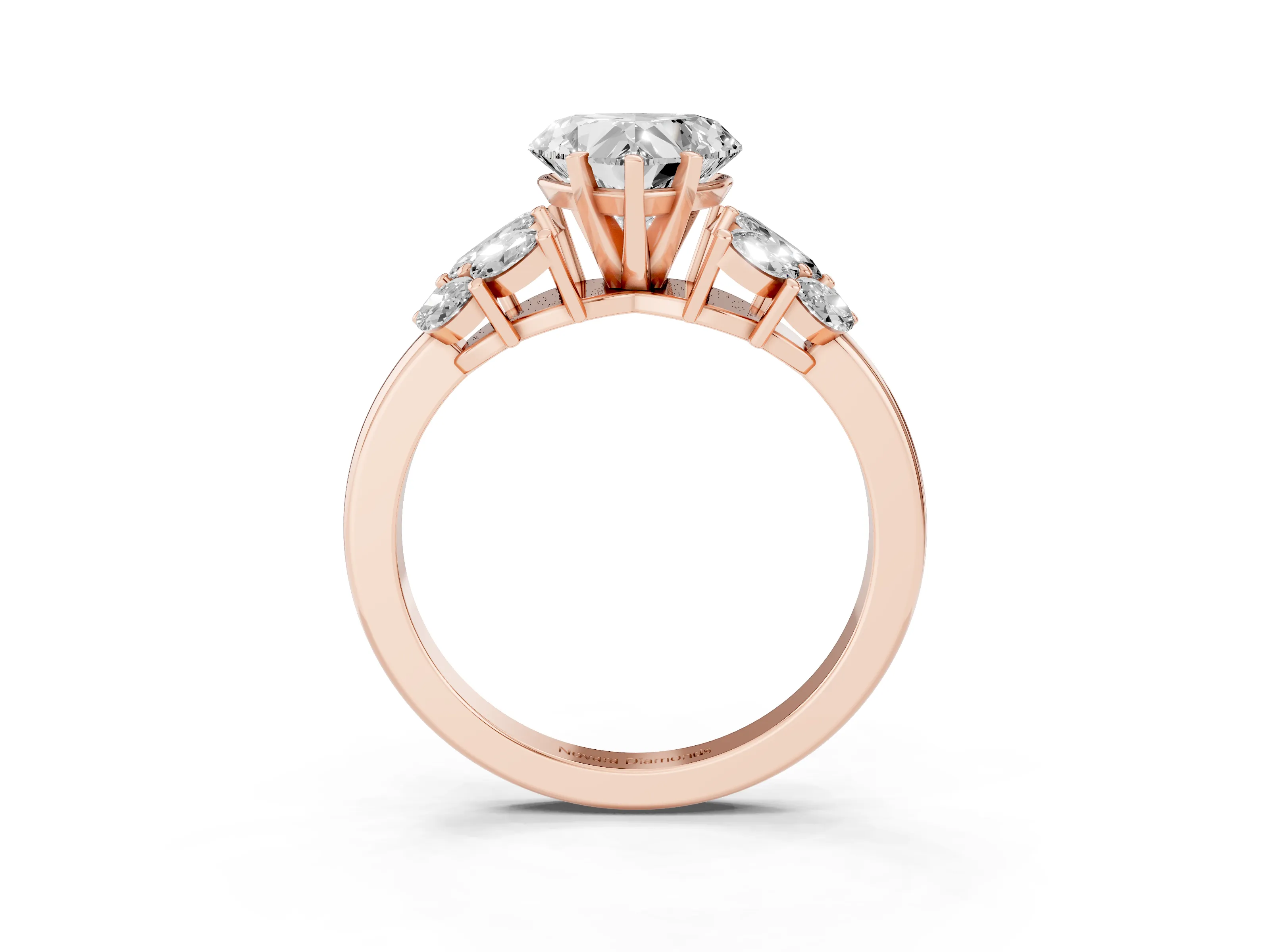 Heart Cut Diamond Cluster Leaf Design Ring Set in Rose gold with Prong Setting