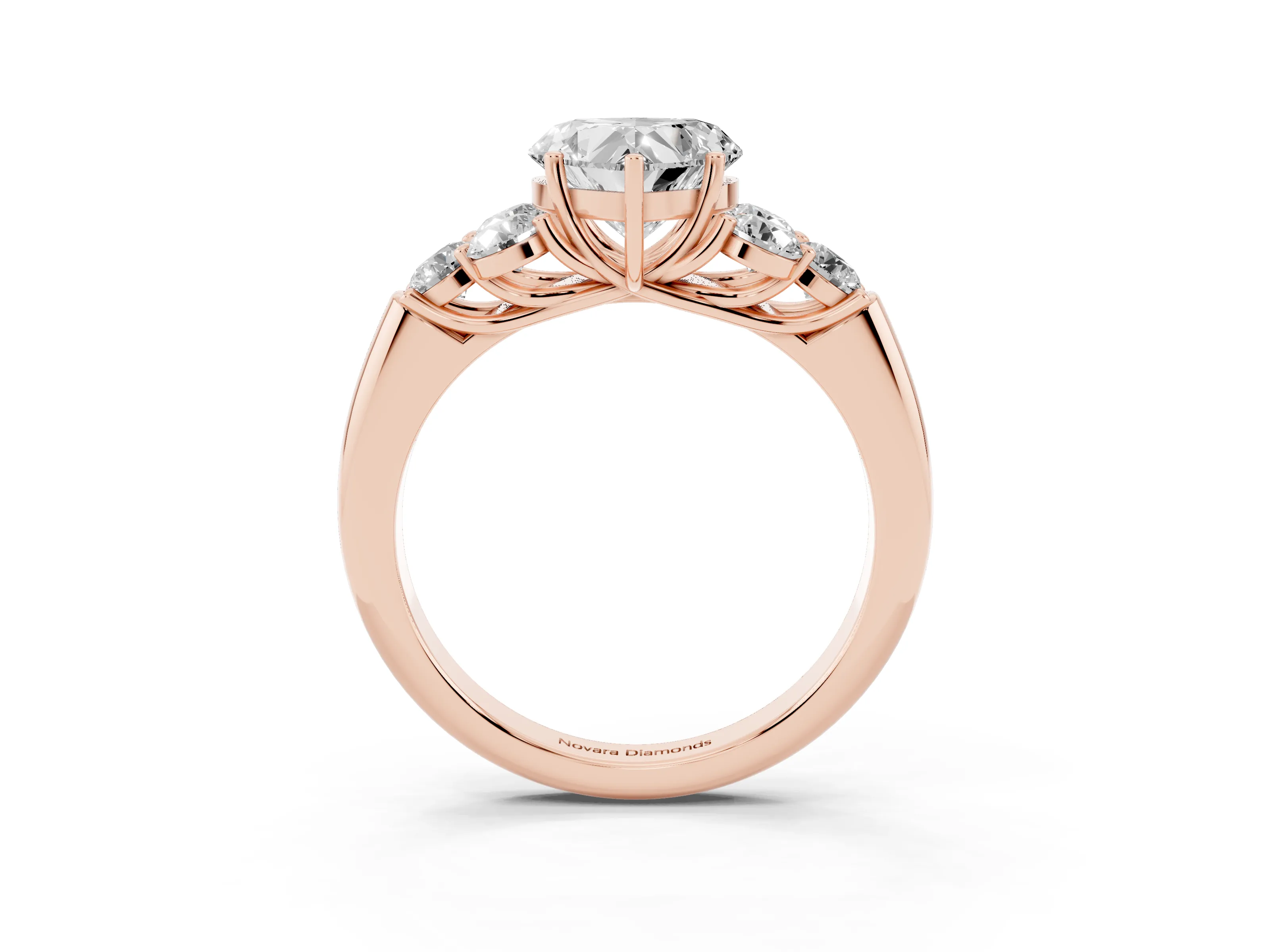 Heart Cut Diamond Cluster Ring Set in Rose gold with Round Accent Stones and Prong Setting on a Plain Band