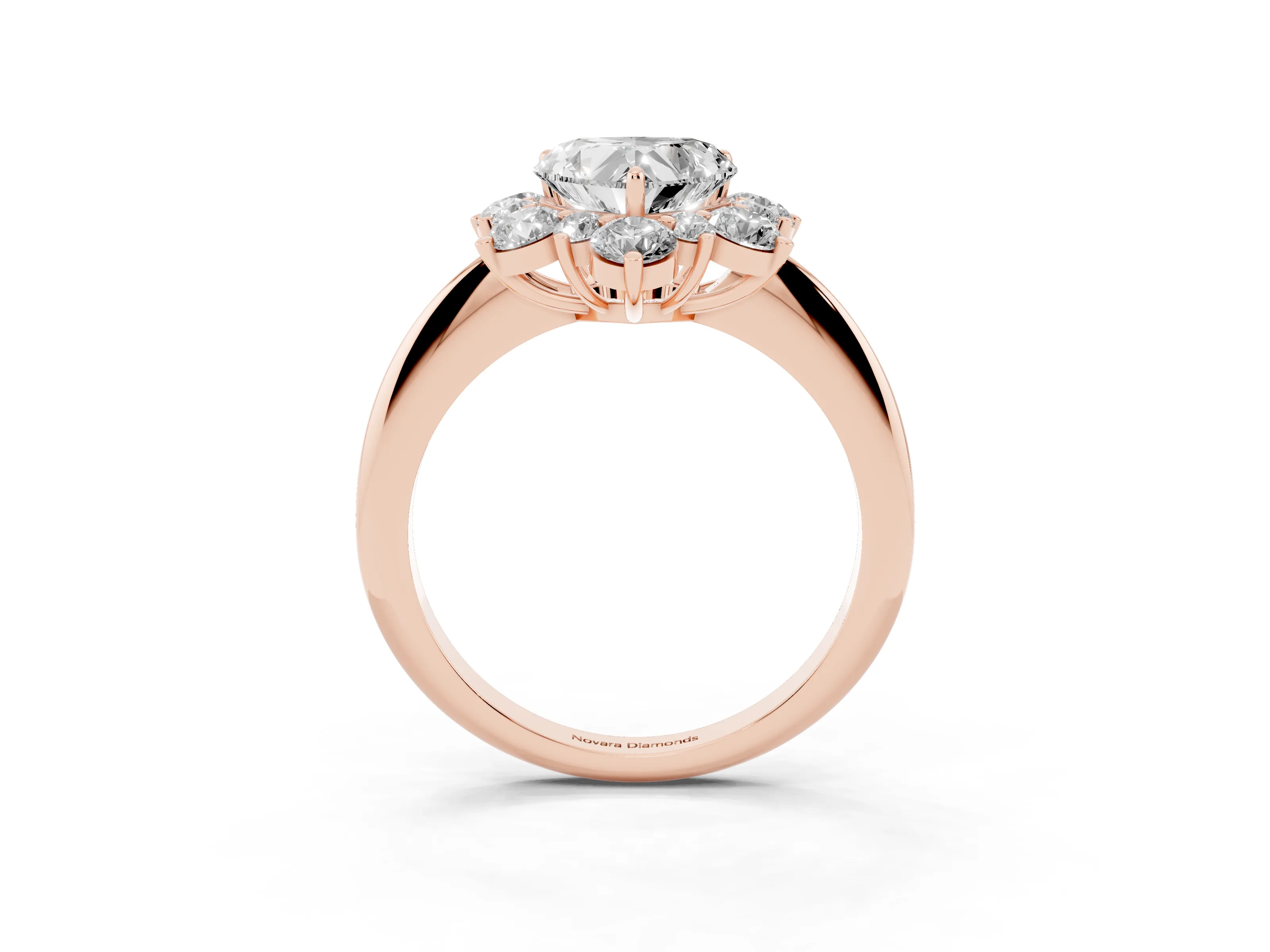 Heart Cut Diamond Cluster Halo Ring Set in Rose gold with Solitaire Band and Prong Setting