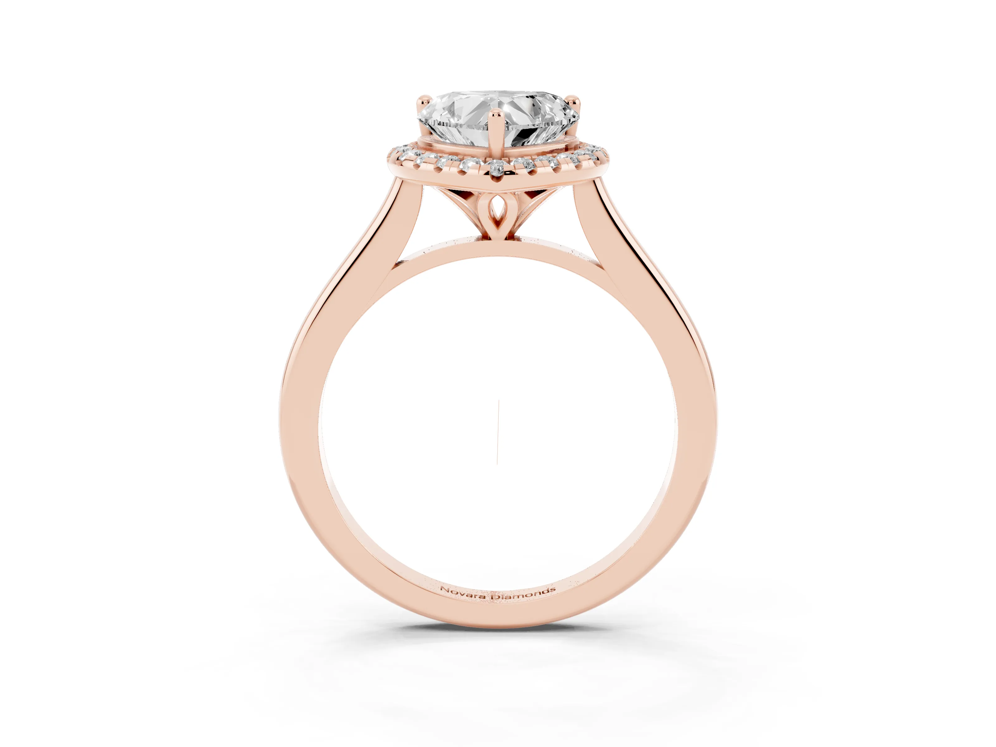 Heart Cut Diamond Halo Engagement Ring Set in Rose gold with Pavé Band and Rising Shoulders