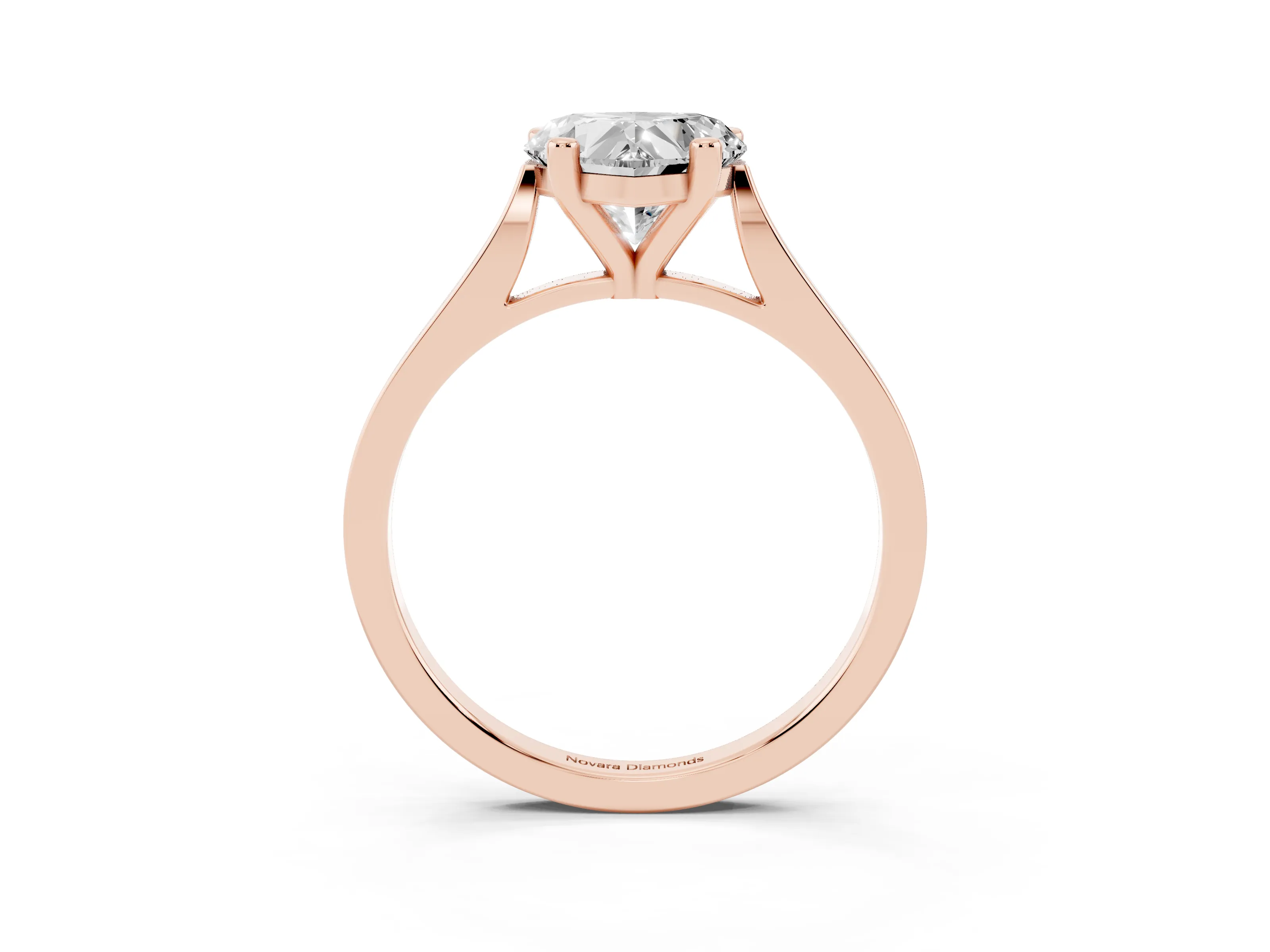 Heart Cut Diamond Solitaire Ring Set in Rose gold with Prong Setting and Tapered Band