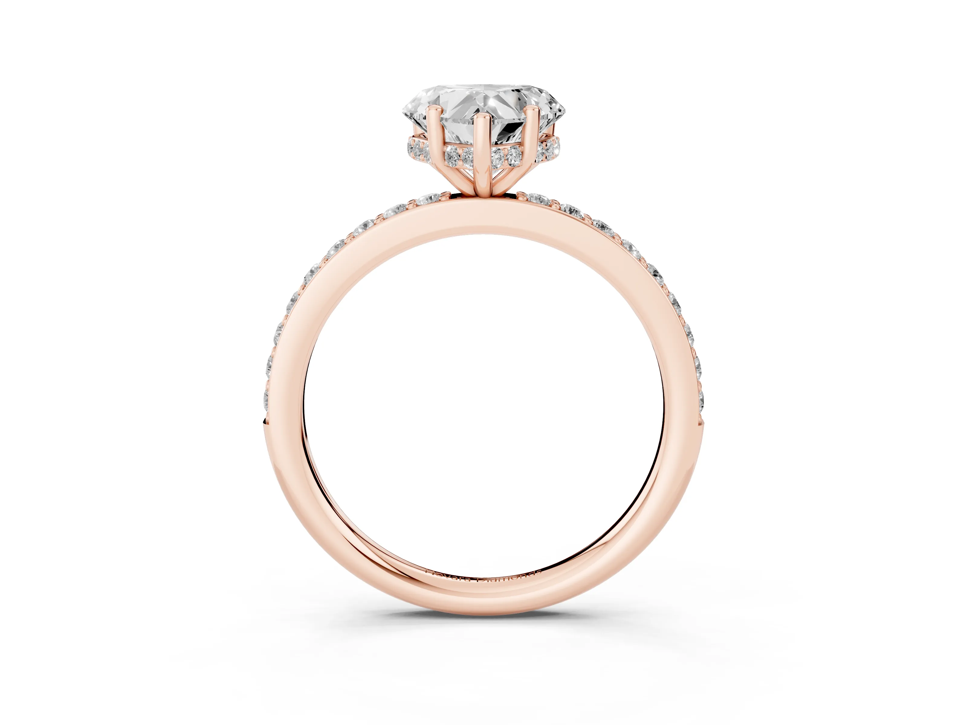 Heart Cut Diamond Pavé Band Ring Set in Rose gold with Prong-Set Center Stone
