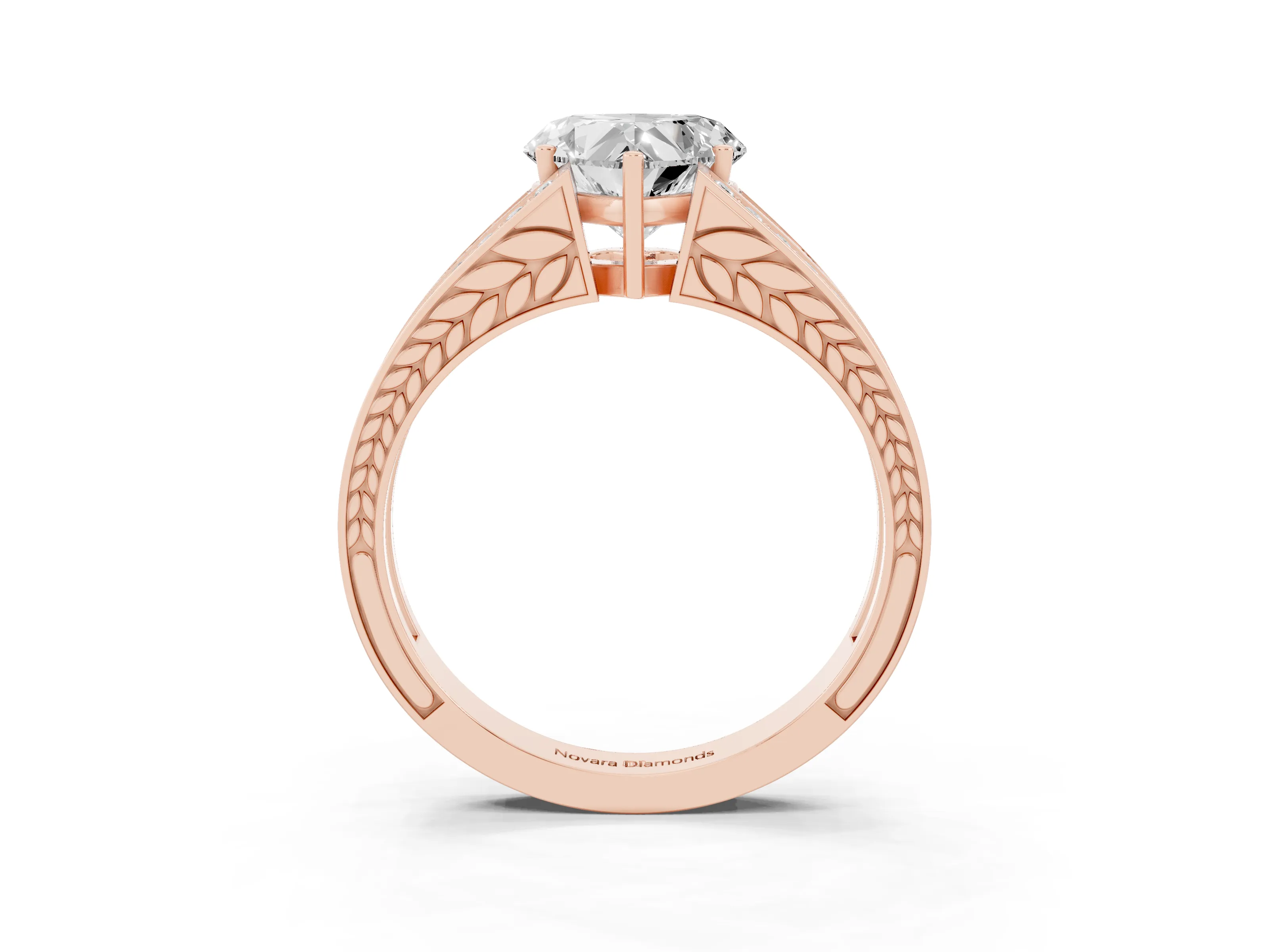 Heart Cut Diamond Split Shank Ring Set in Rose gold with Pavé Band and Prong Setting