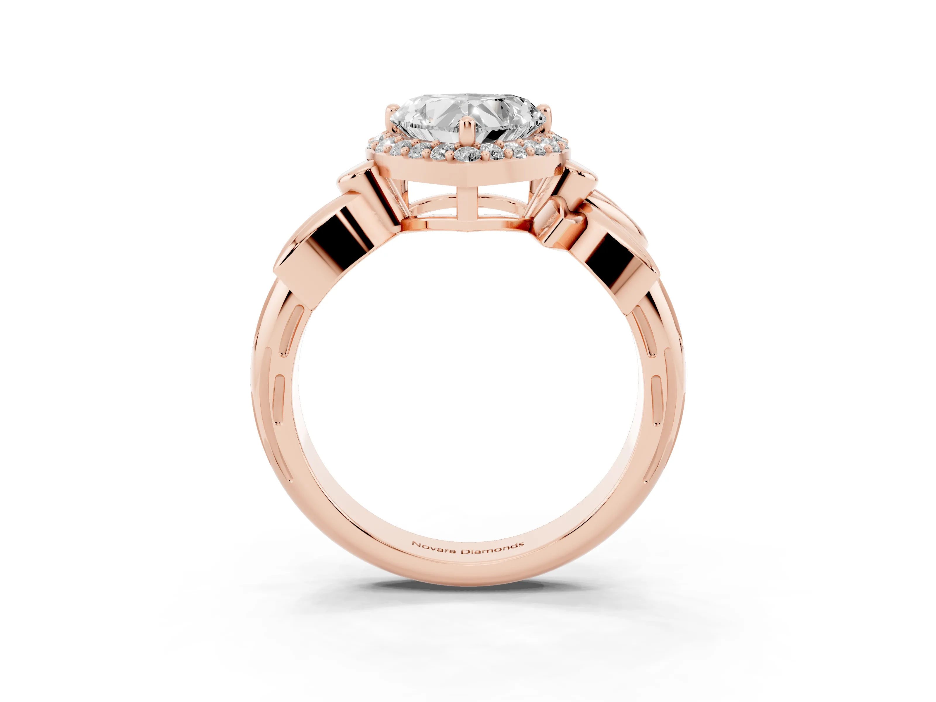 Heart Cut Diamond Halo Floral Band Ring Set in Rose gold with Prong Setting